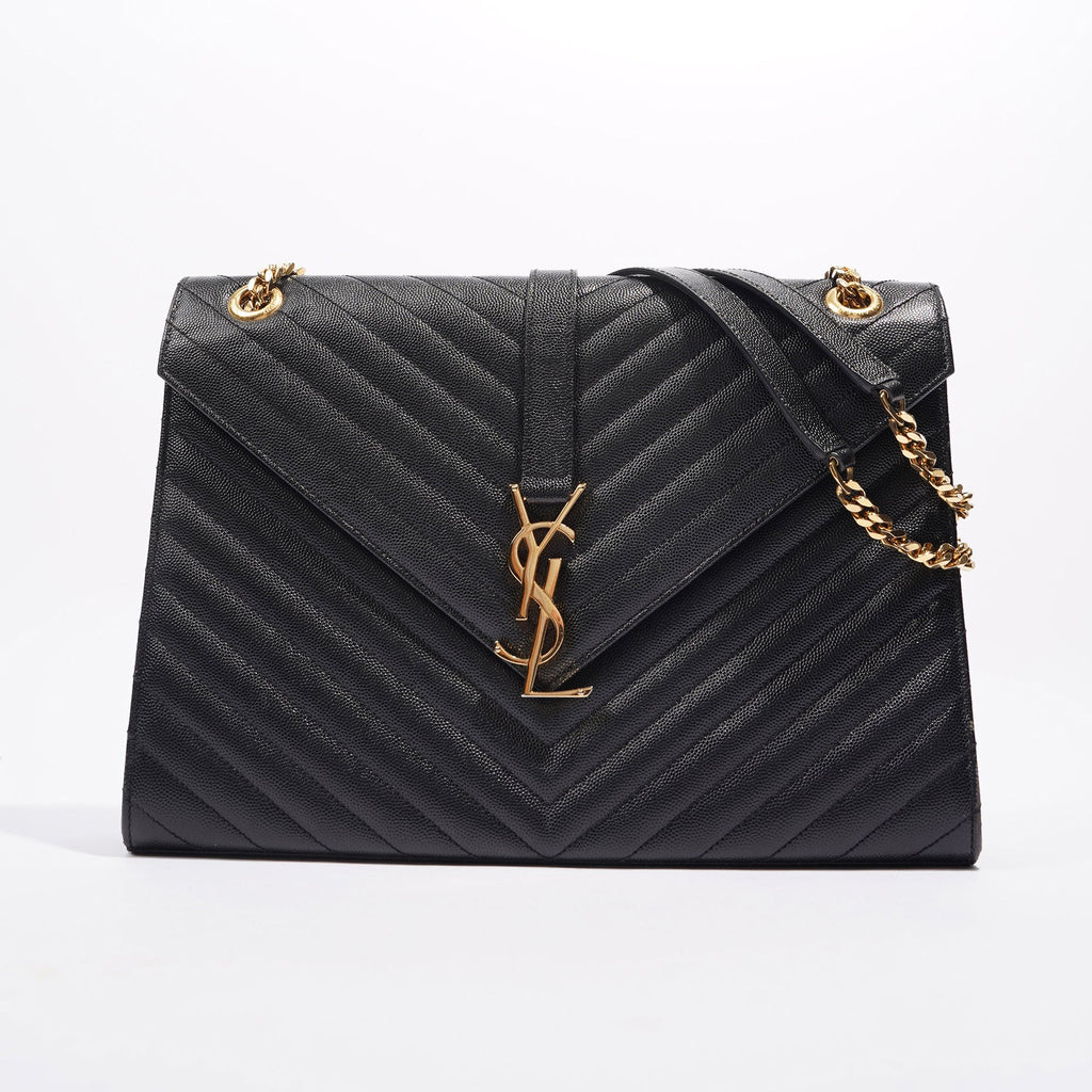 SAINT LAURENT WOMENS ENVELOPE BAG BLACK LEATHER LARGE