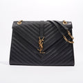 SAINT LAURENT WOMENS ENVELOPE BAG BLACK LEATHER LARGE