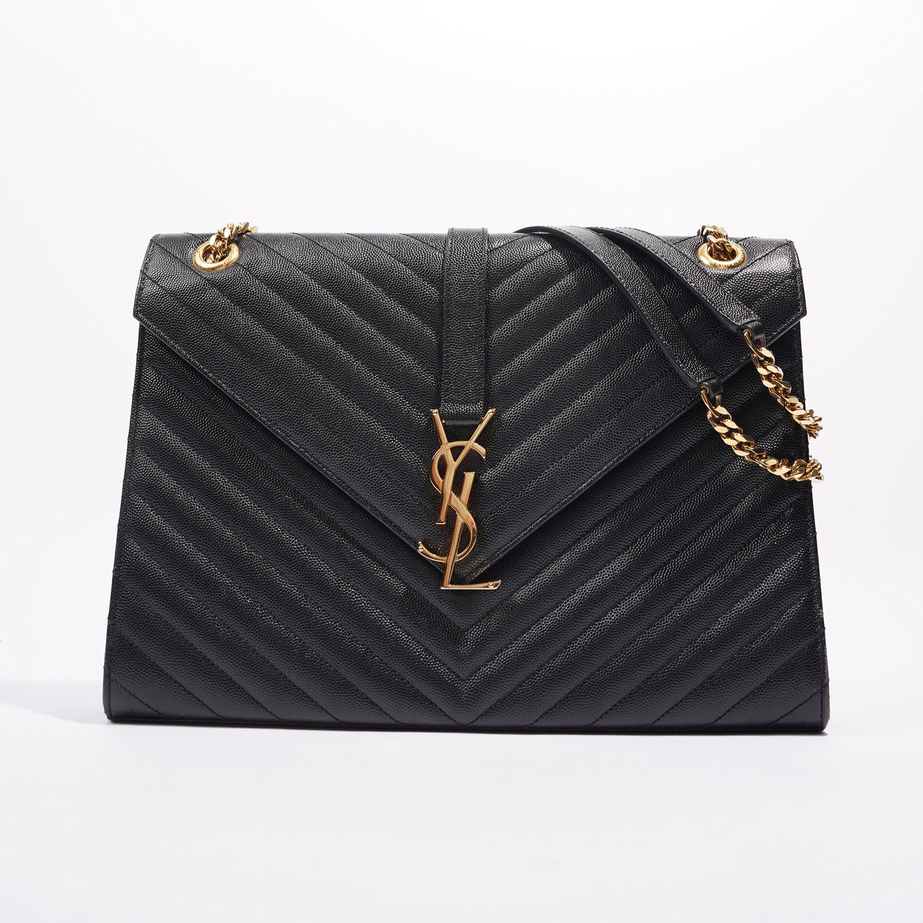SAINT LAURENT WOMENS ENVELOPE BAG BLACK LEATHER LARGE