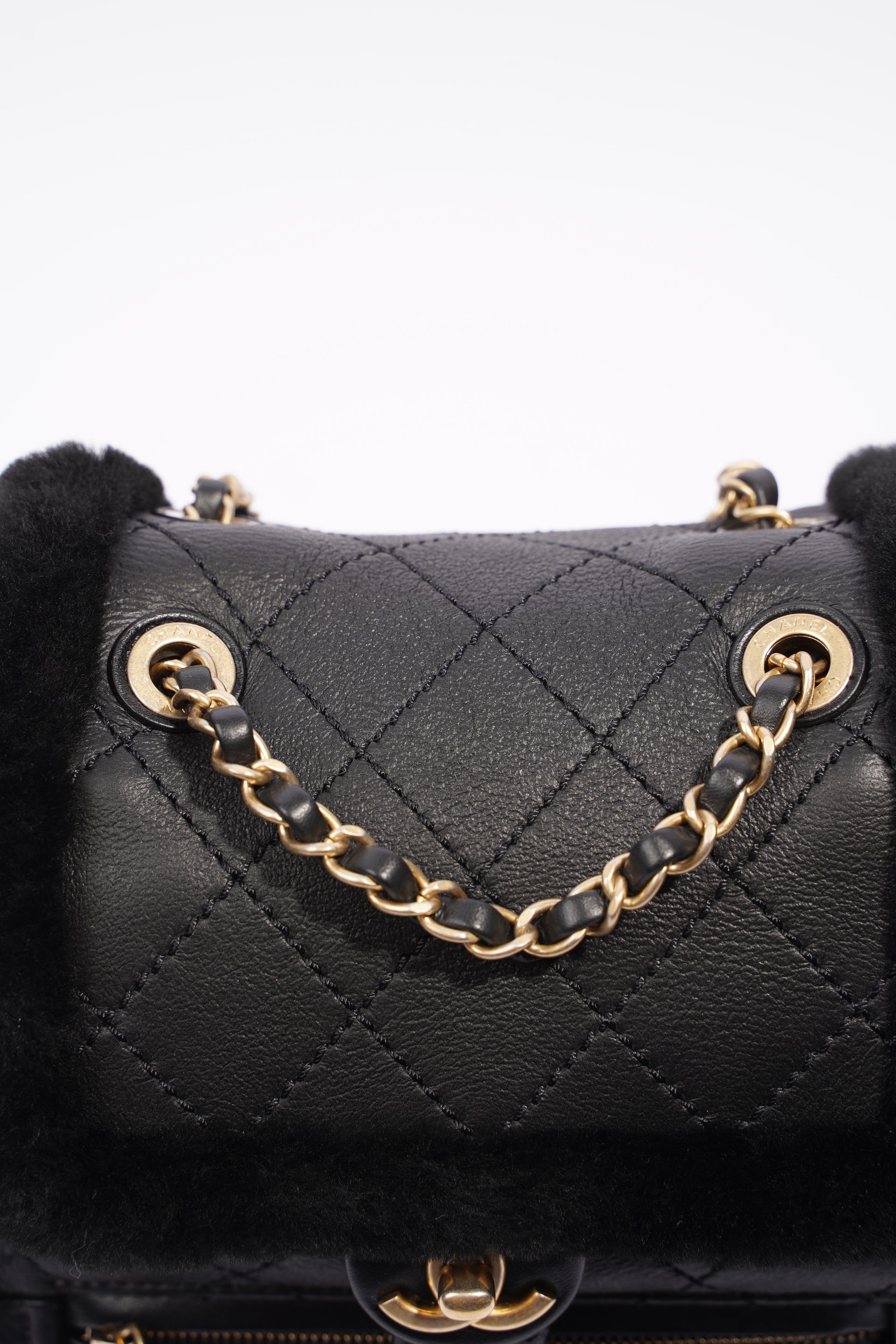 Chanel Womens Shearling Lambskin Backpack Black