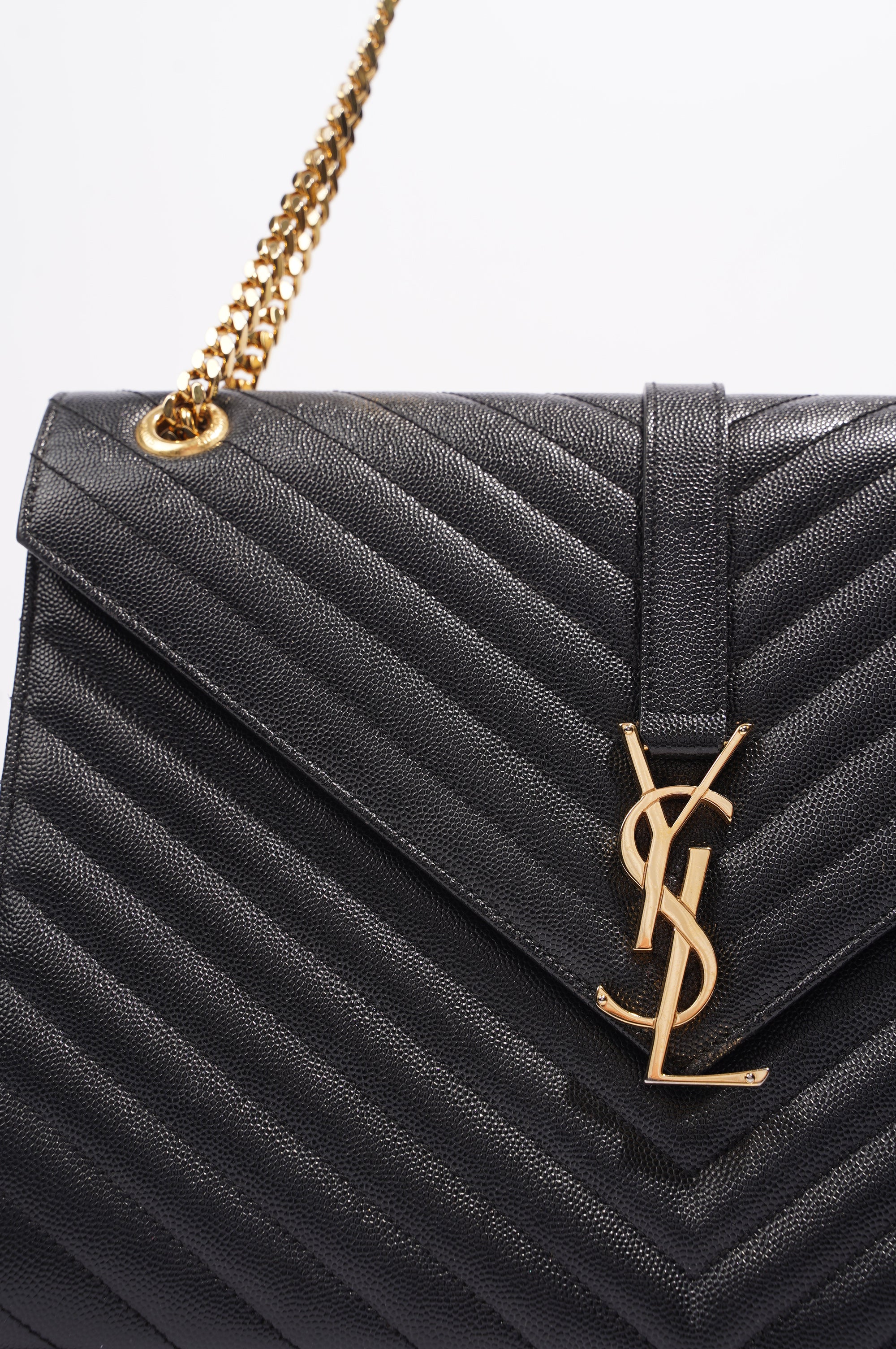 SAINT LAURENT WOMENS ENVELOPE BAG BLACK LEATHER LARGE