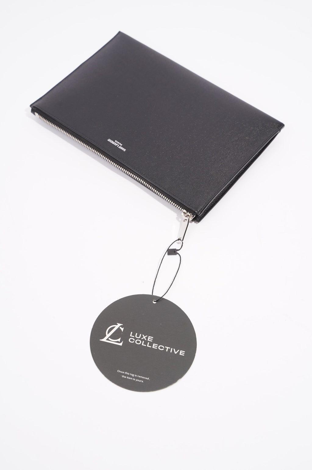 Saint Laurent Womens Paris Logo Stamp Pouch Black