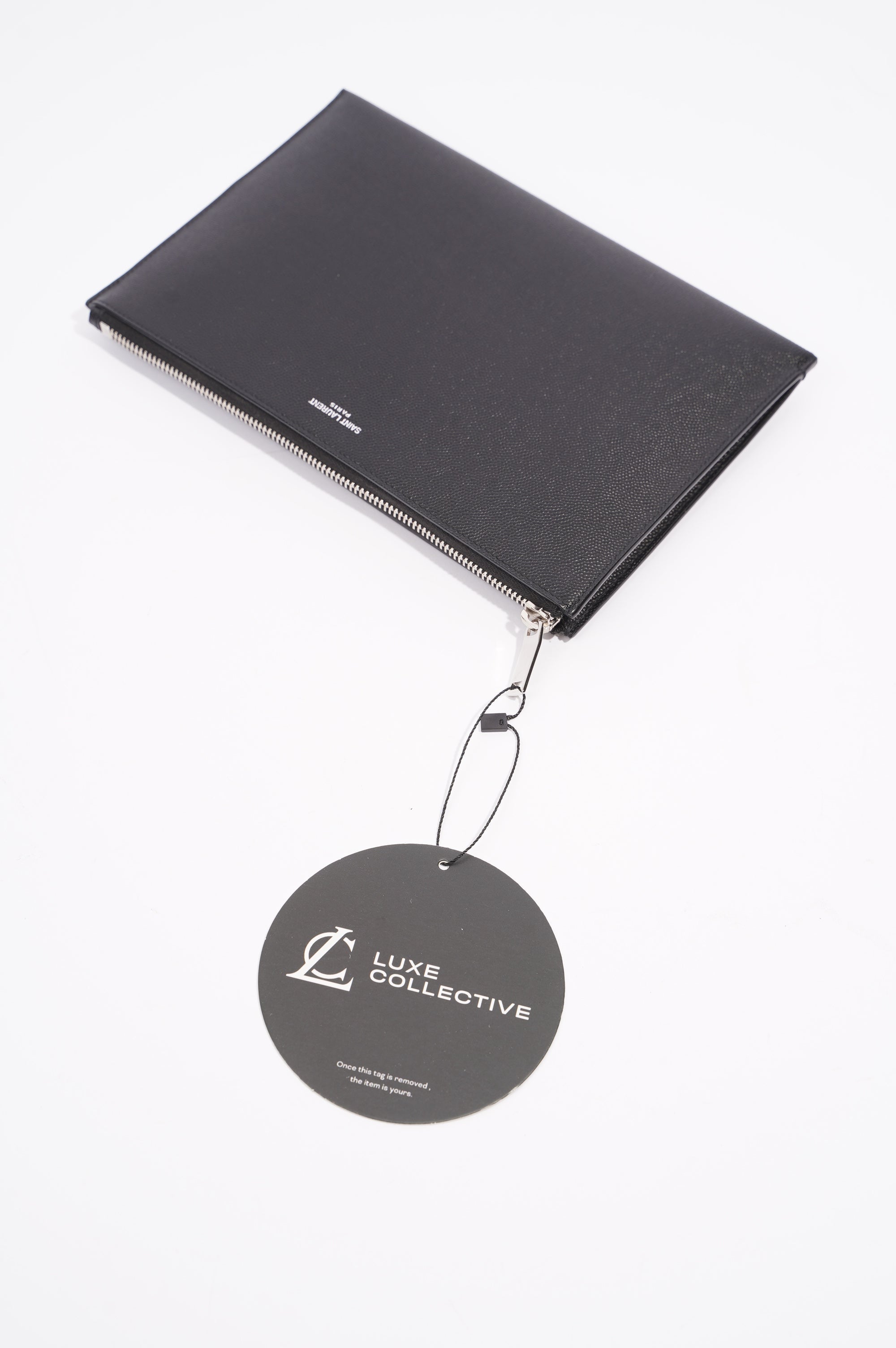 Saint Laurent Womens Paris Logo Stamp Pouch Black