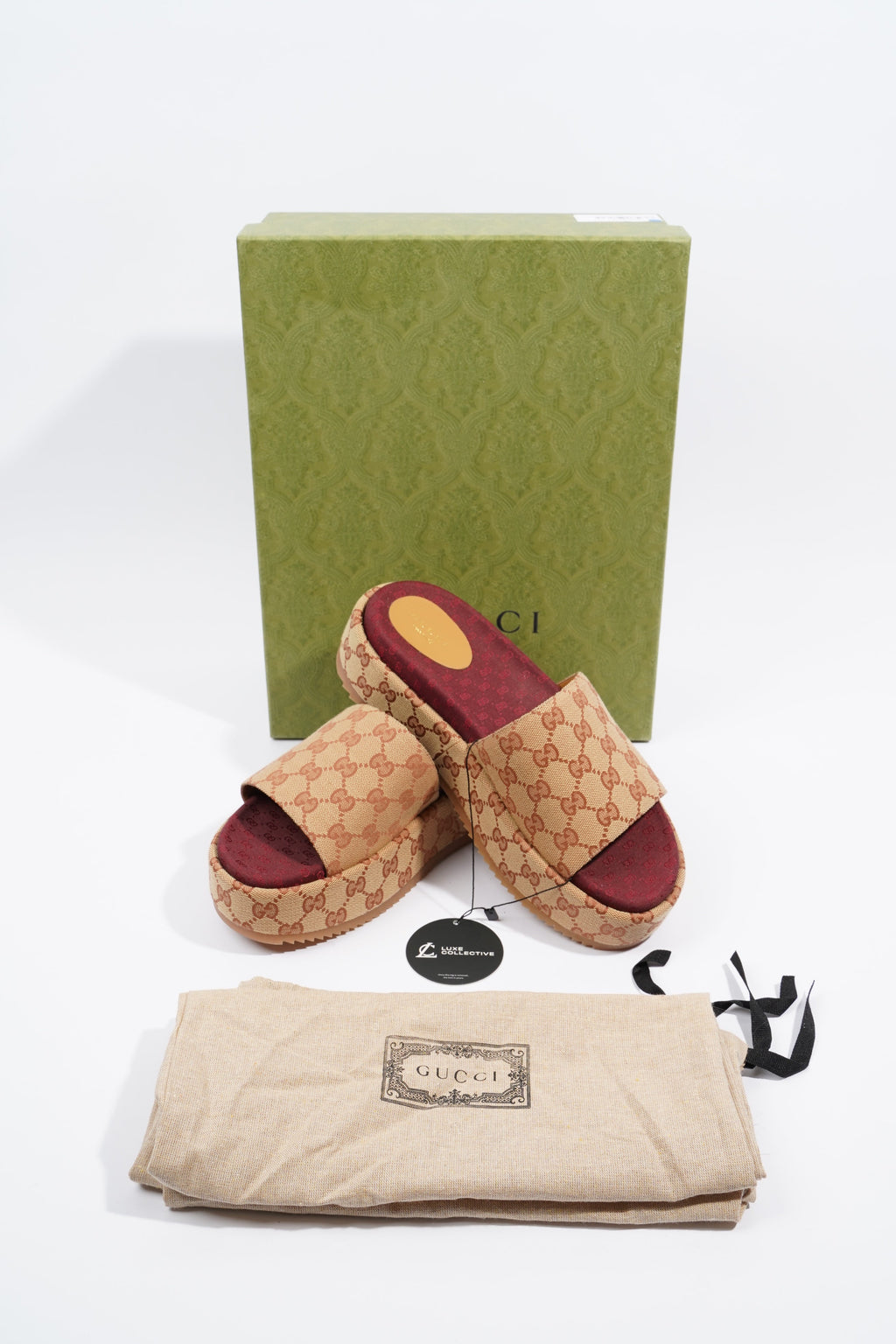 Gucci Womens Angelina GG Monogram Slides Tan EU 41 / UK 8