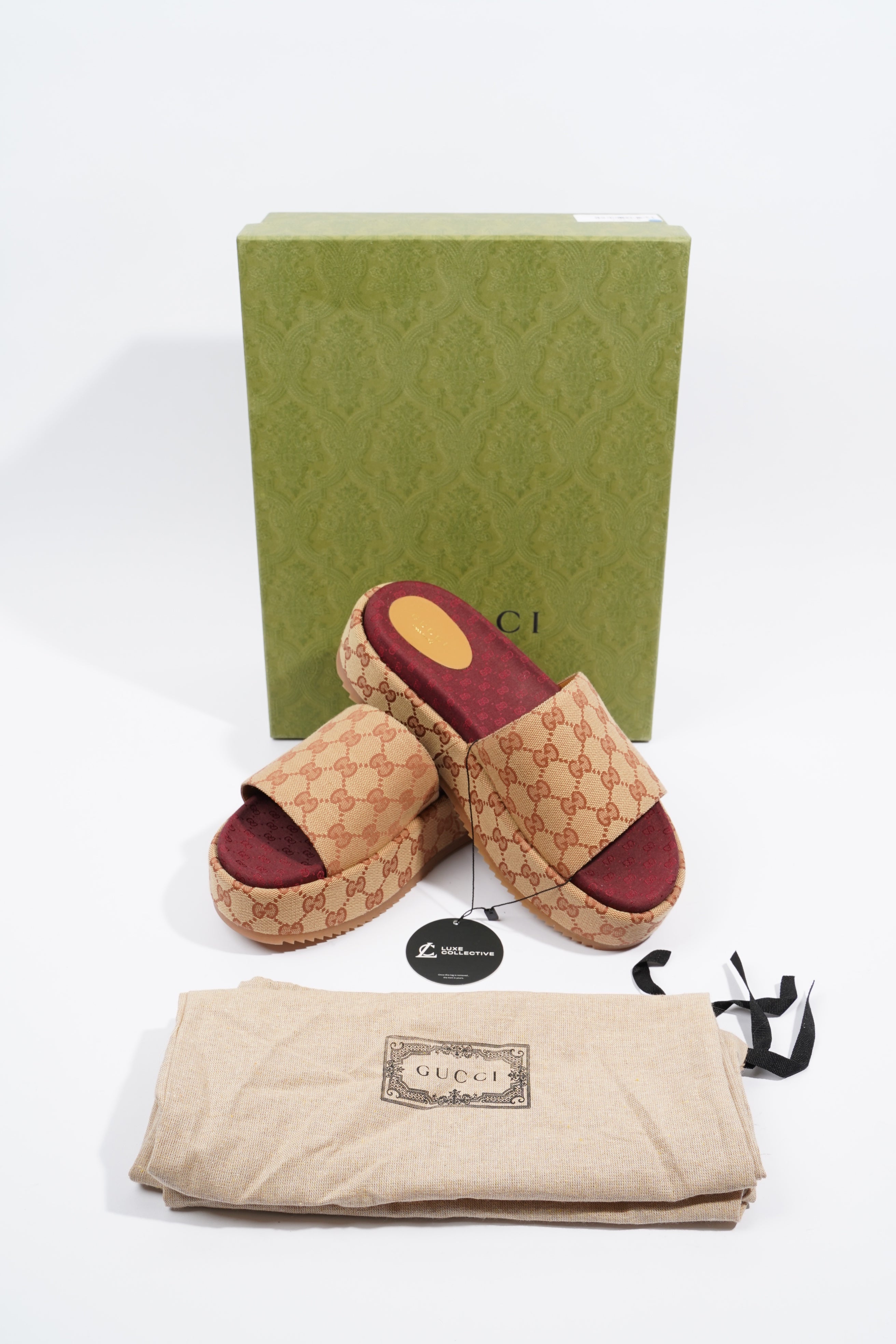 Gucci Womens Angelina GG Monogram Slides Tan EU 41 / UK 8