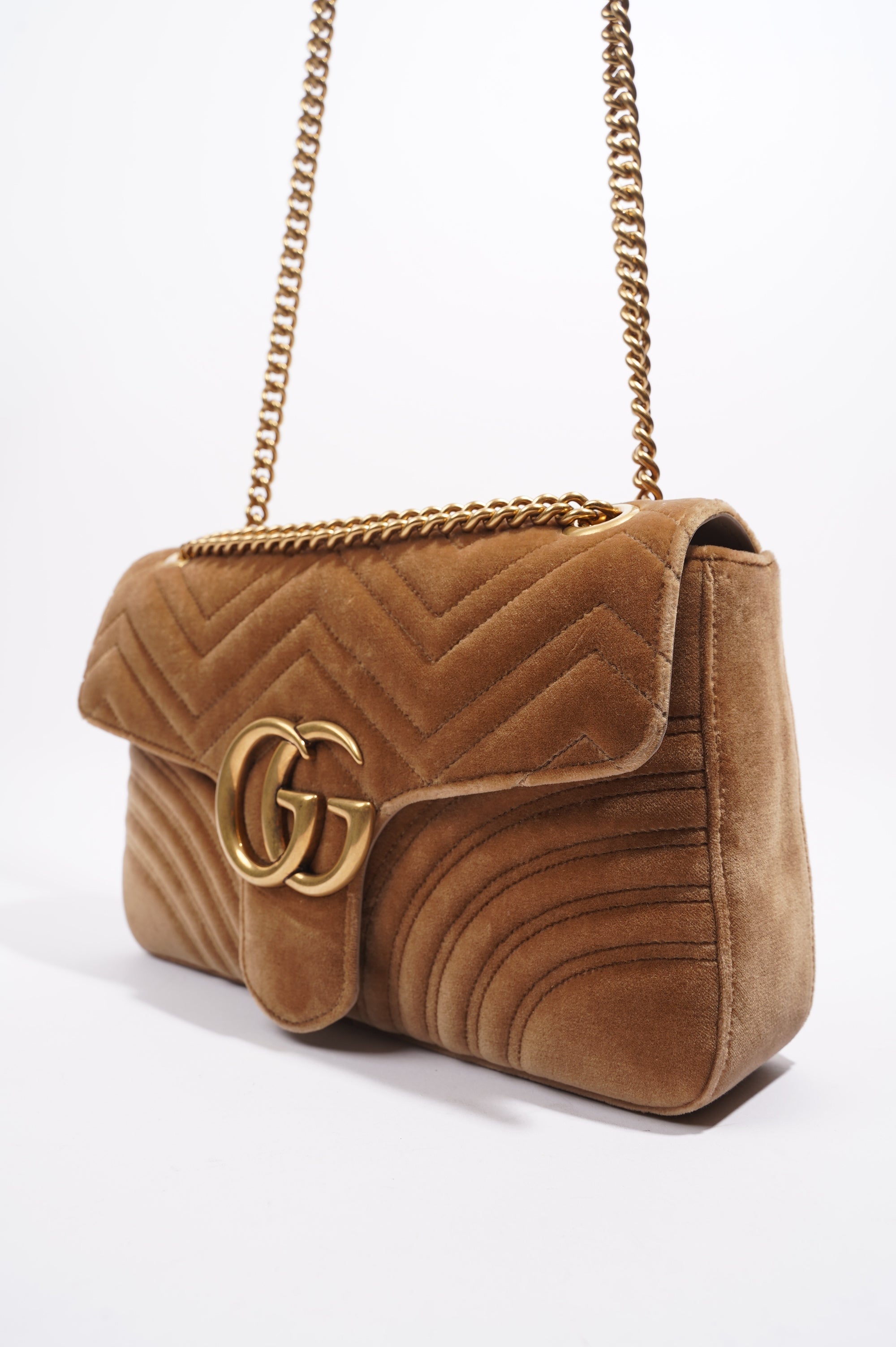 Gucci Womens Marmont Flap Brown Velvet Medium