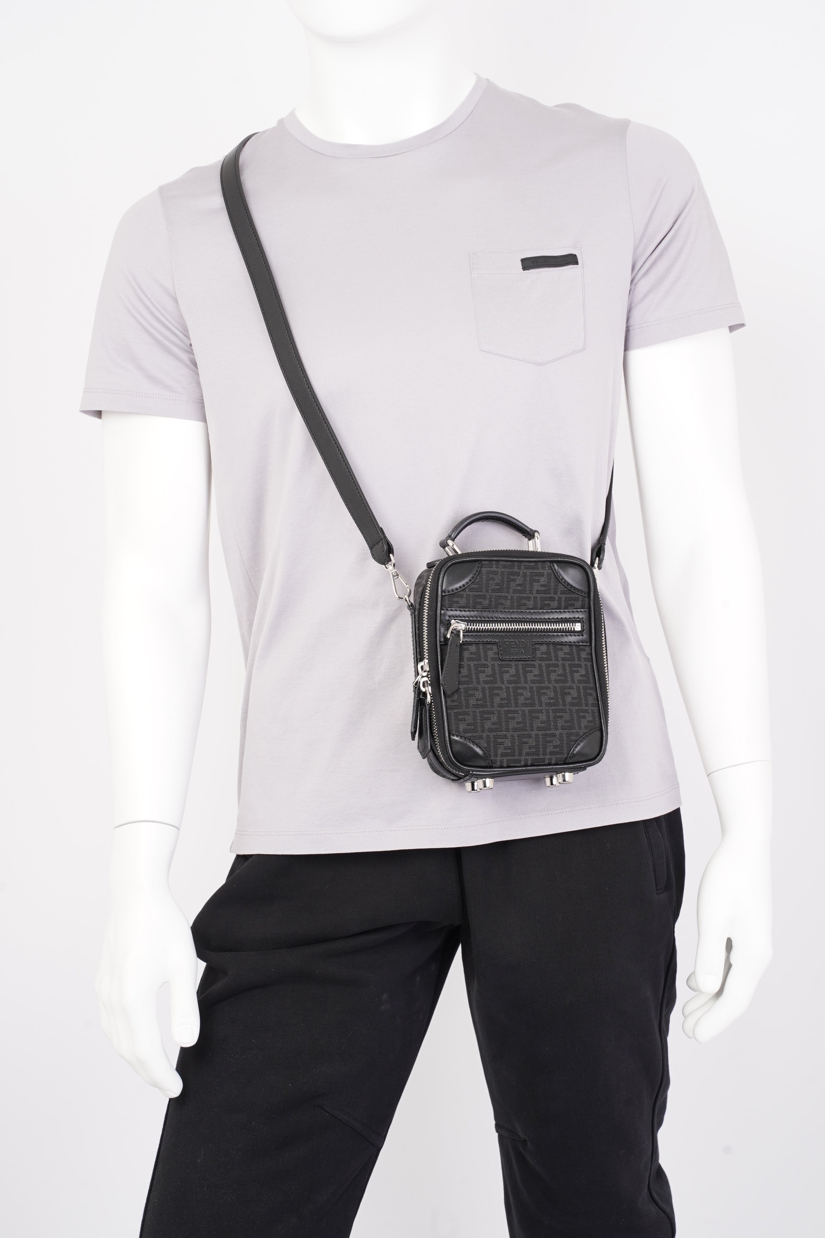 Fendi Travel Mini Bag Jacquard Micro FF Black Fabric