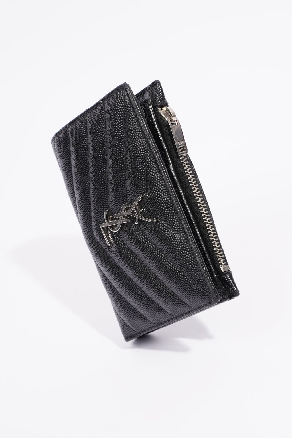 Saint Laurent Womens Quilted Bifold Wallet Black Leather Small