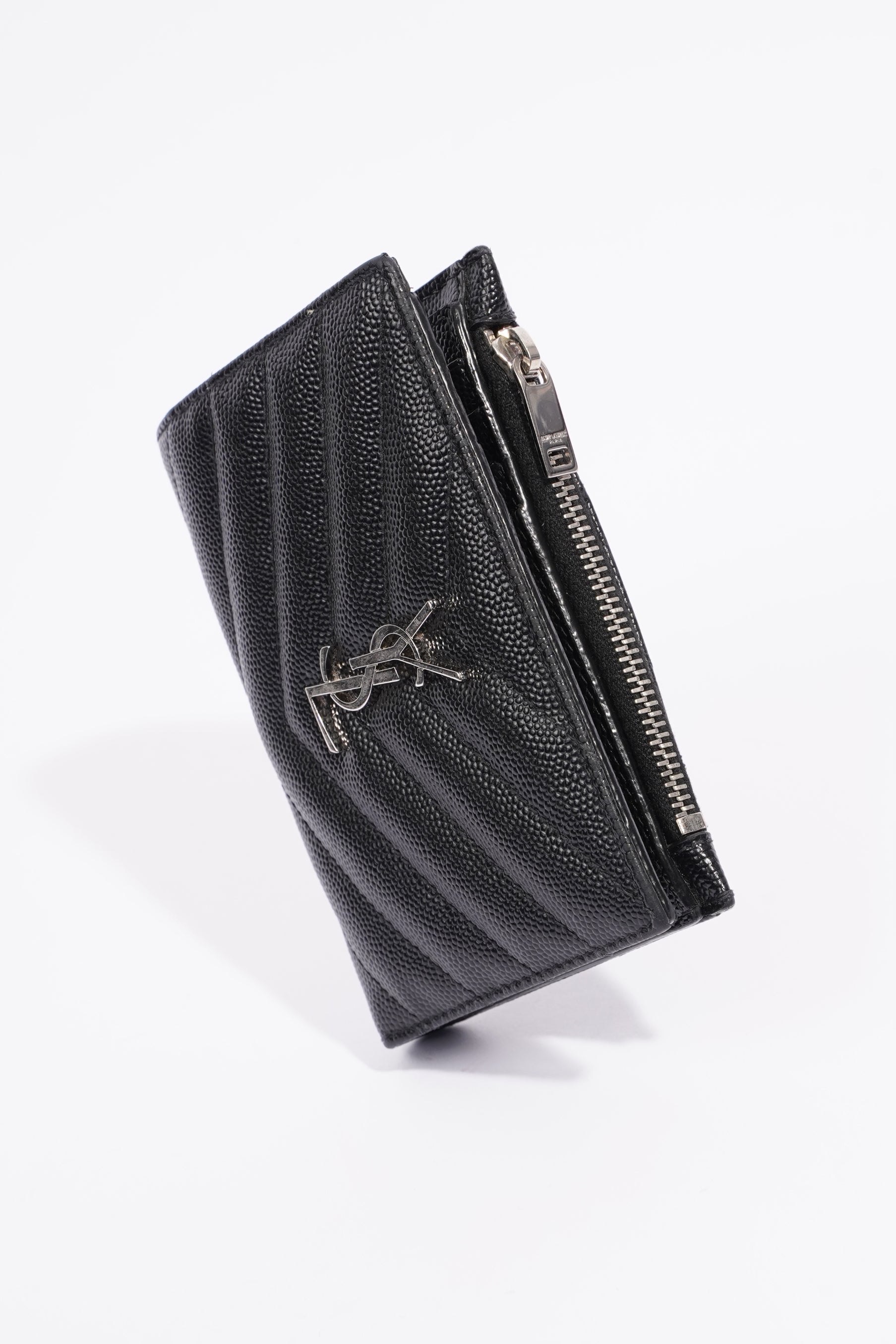 Saint Laurent Womens Quilted Bifold Wallet Black Leather Small