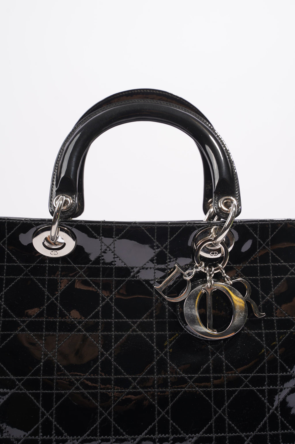 Christian Dior Lady Dior Bag Black Patent Leather Large