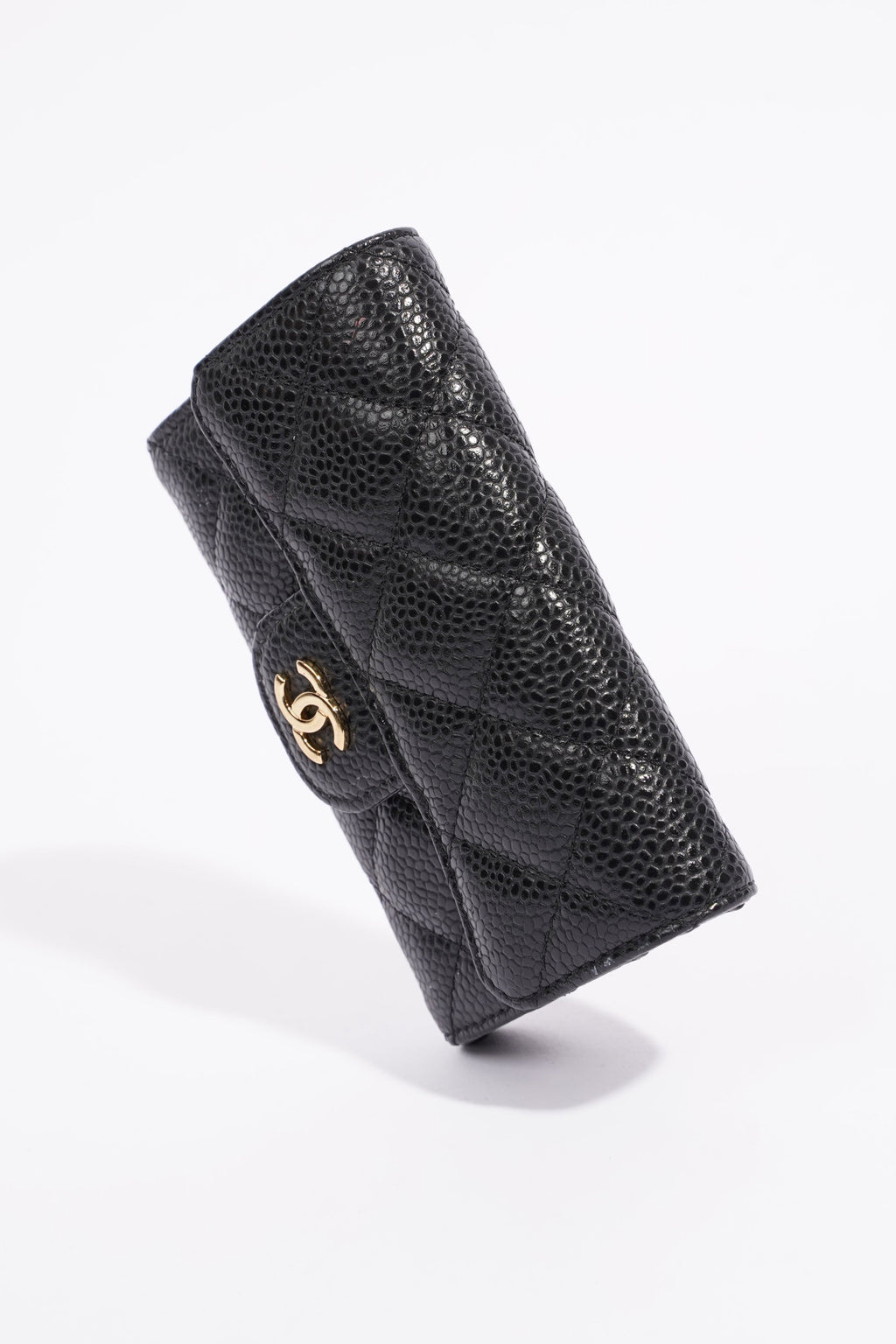 Chanel Womens Card Holder Black Caviar Leather