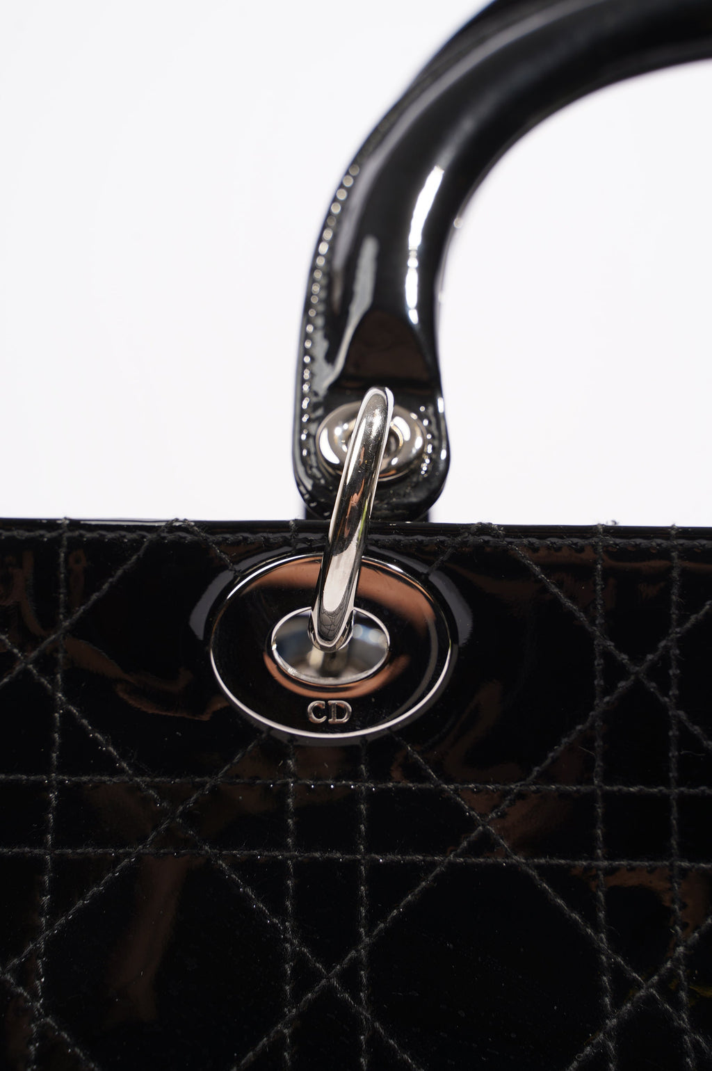 Christian Dior Lady Dior Bag Black Patent Leather Large