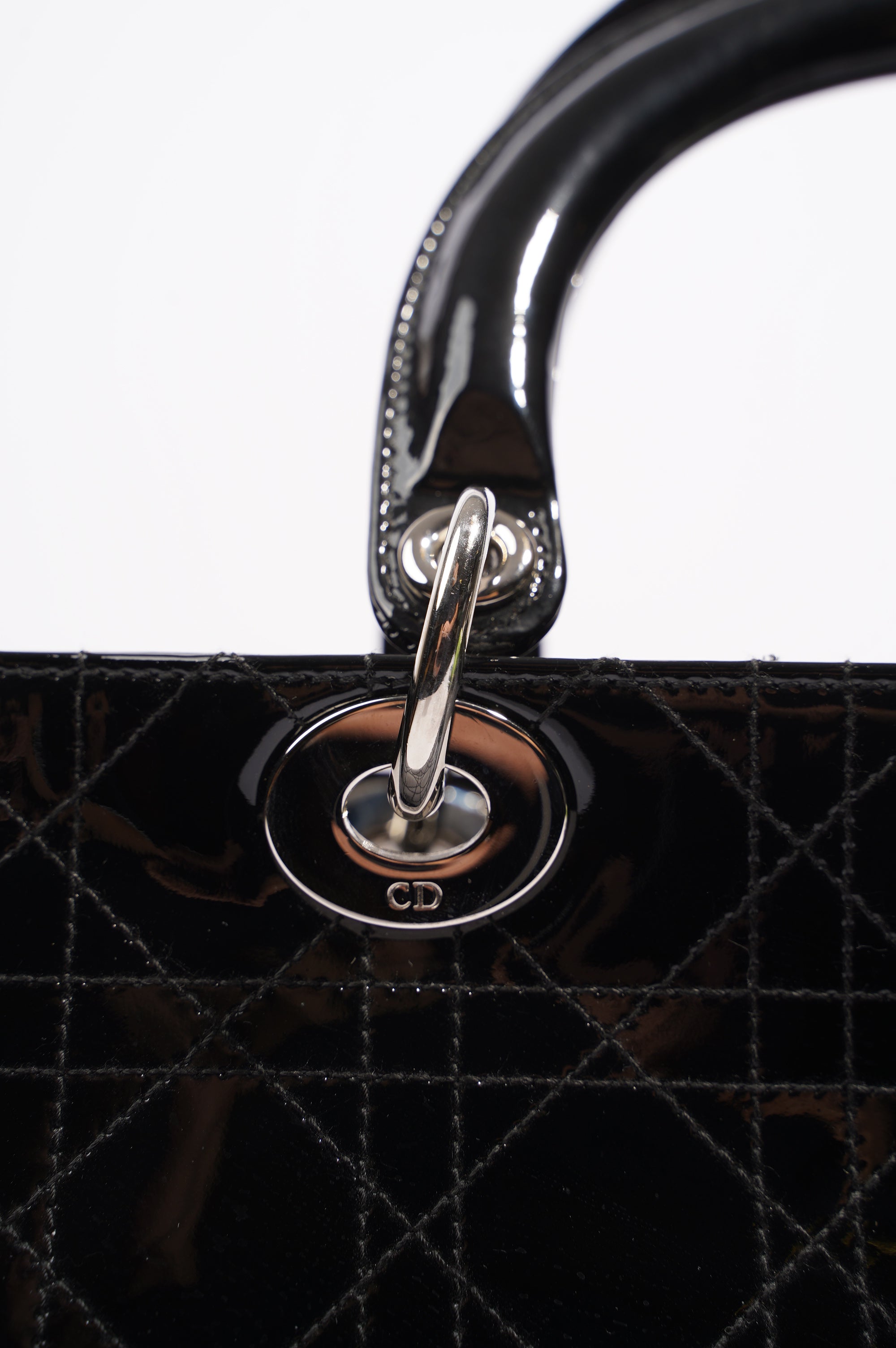 Christian Dior Lady Dior Bag Black Patent Leather Large