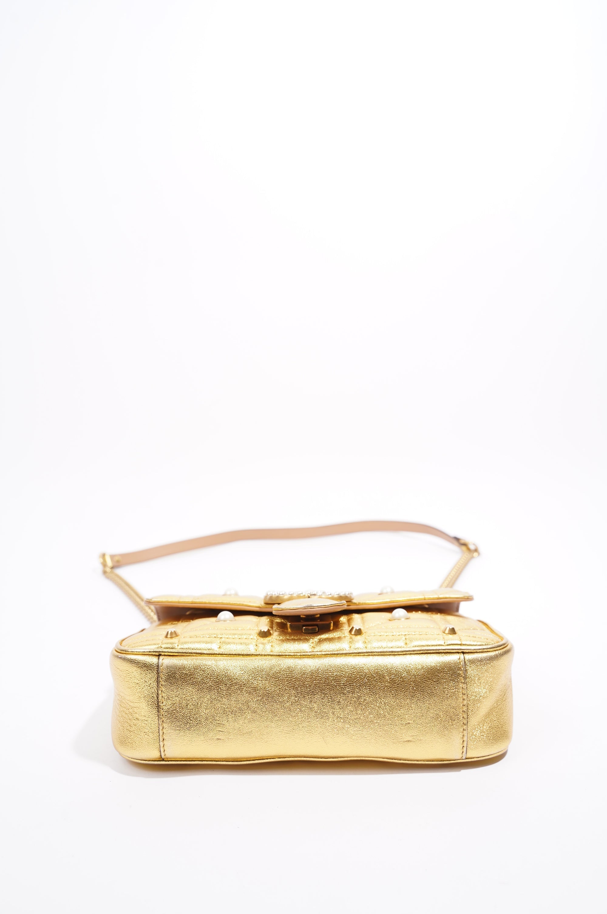 Gucci Womens Marmont Flap Gold / Pearl Mini