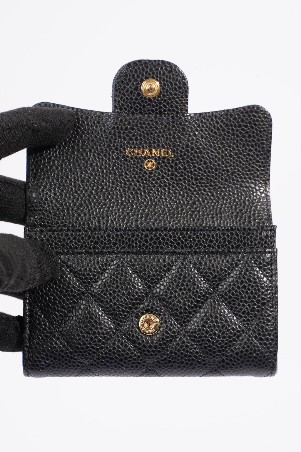 Chanel Womens Card Holder Black Caviar Leather