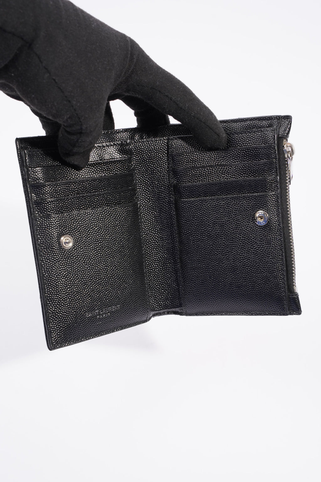 Saint Laurent Womens Quilted Bifold Wallet Black Leather Small