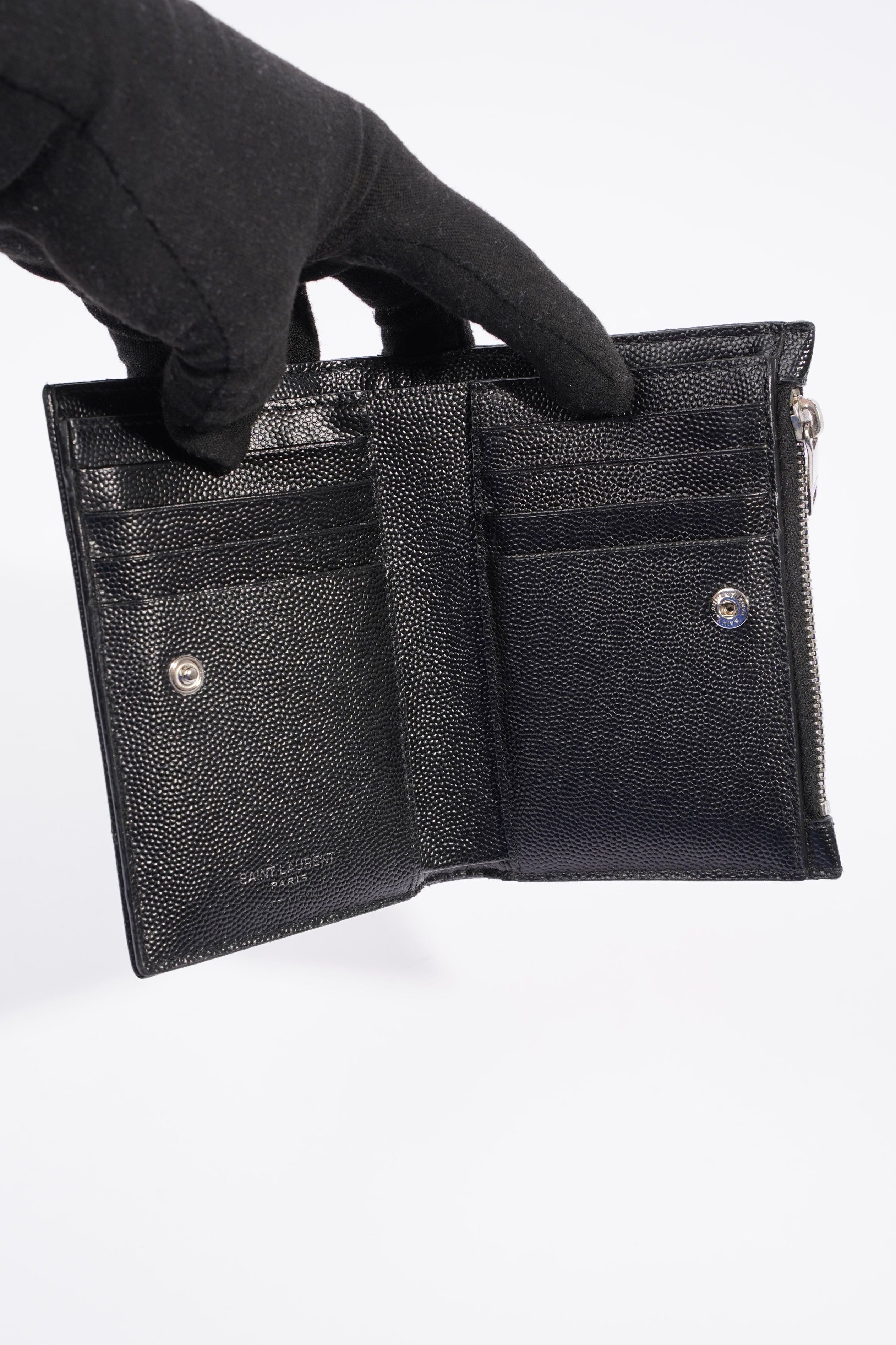 Saint Laurent Womens Quilted Bifold Wallet Black Leather Small