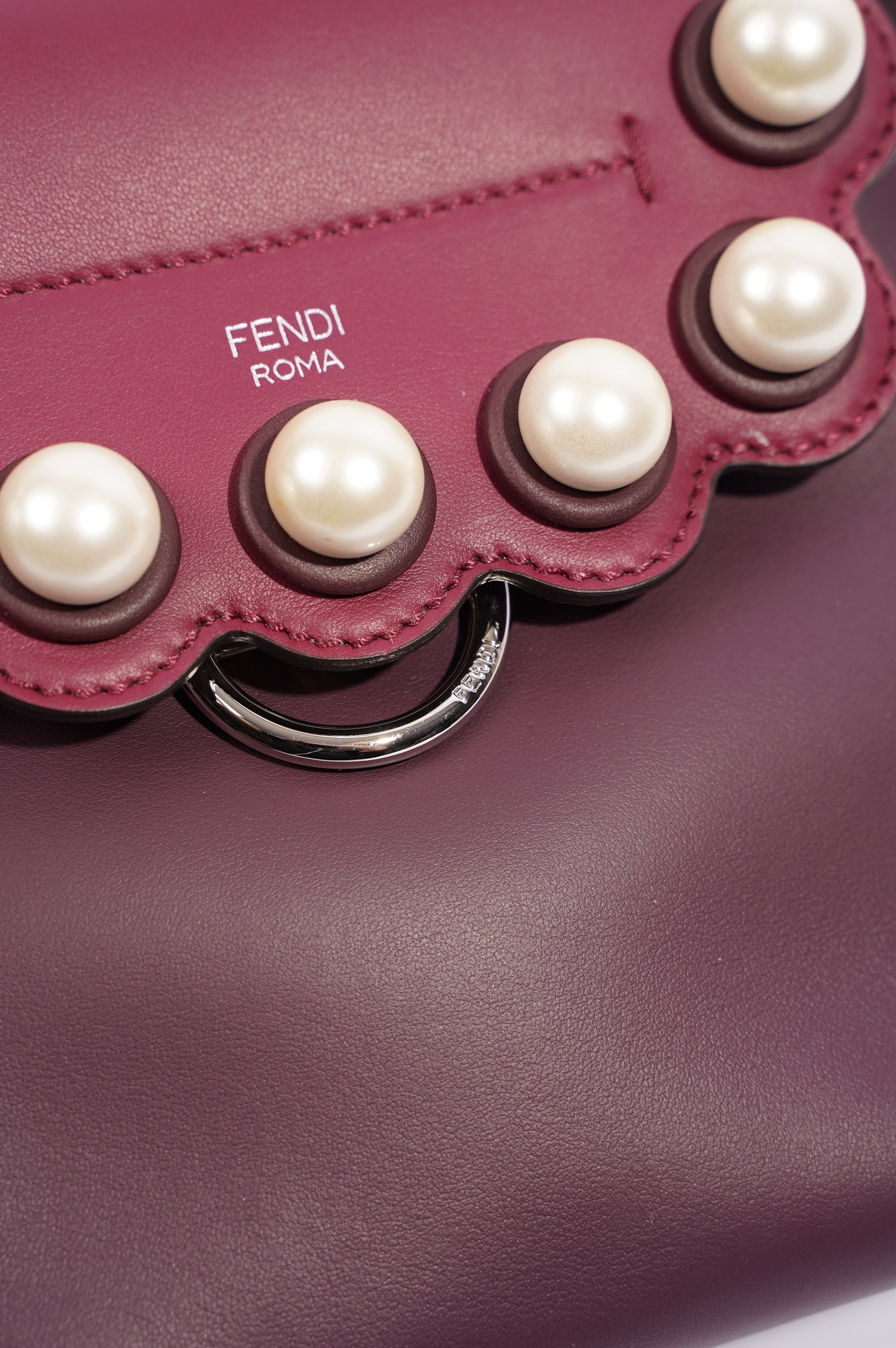 Fendi Womens Pearl Scalloped Mini Back To School Backpack Black / Cherry