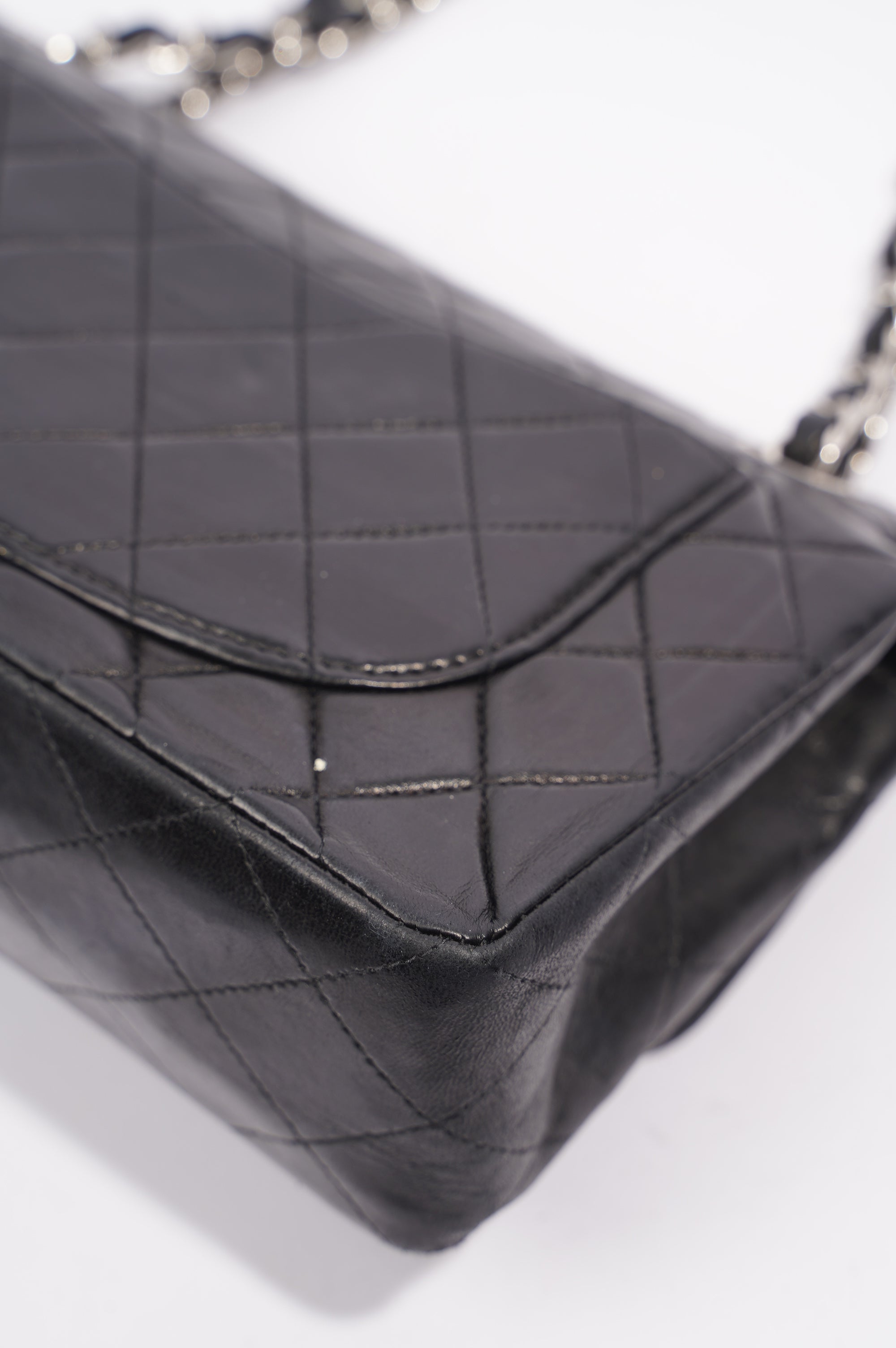 Chanel Womens Lambskin Double Flap Black Small