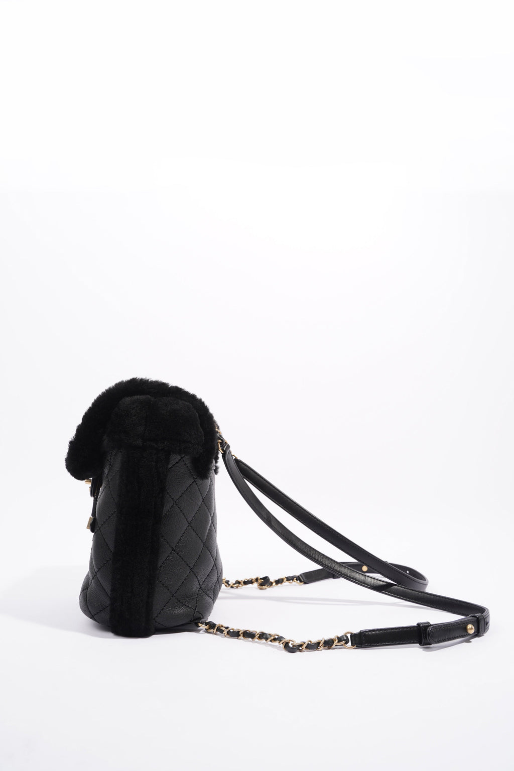 Chanel Womens Shearling Lambskin Backpack Black