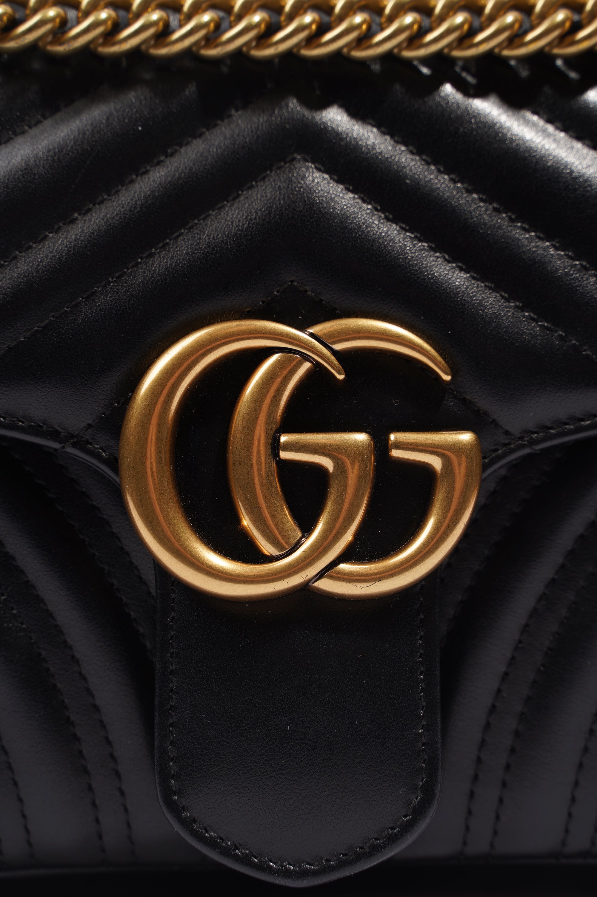 Gucci Womens Marmont Flap Black / Gold Small