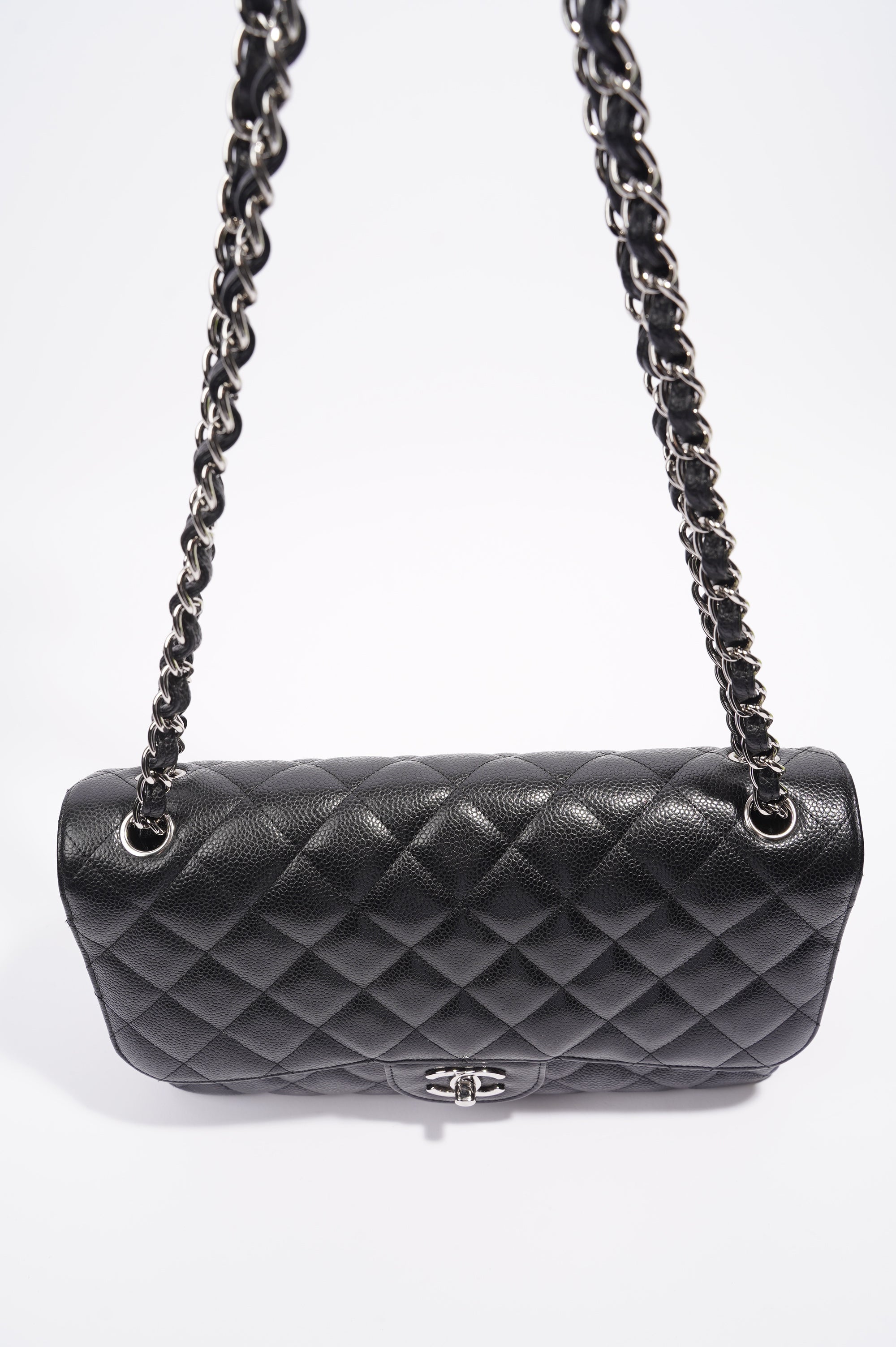 Chanel Womens Caviar Classic Double Flap Black Large