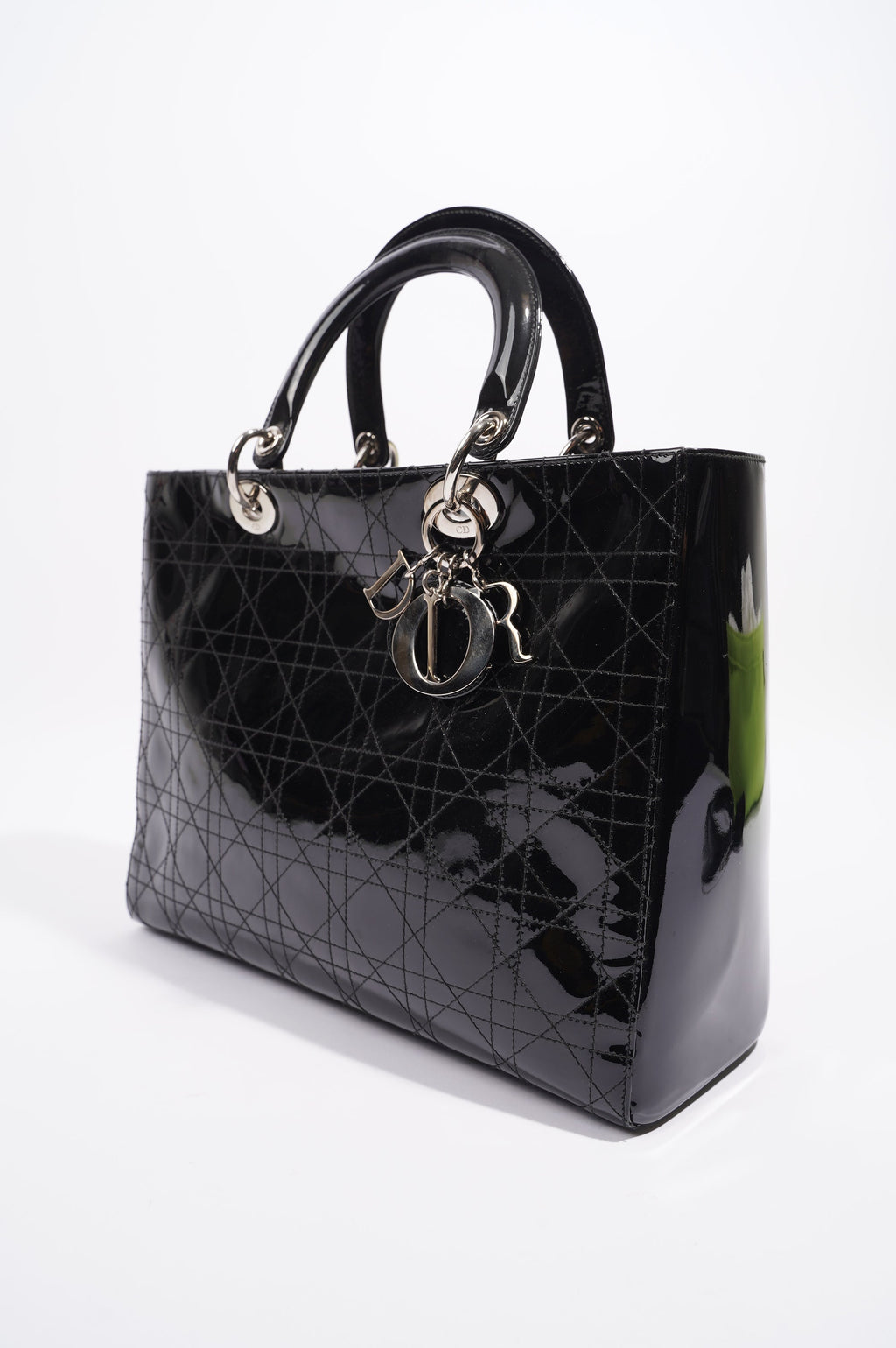 Christian Dior Lady Dior Bag Black Patent Leather Large