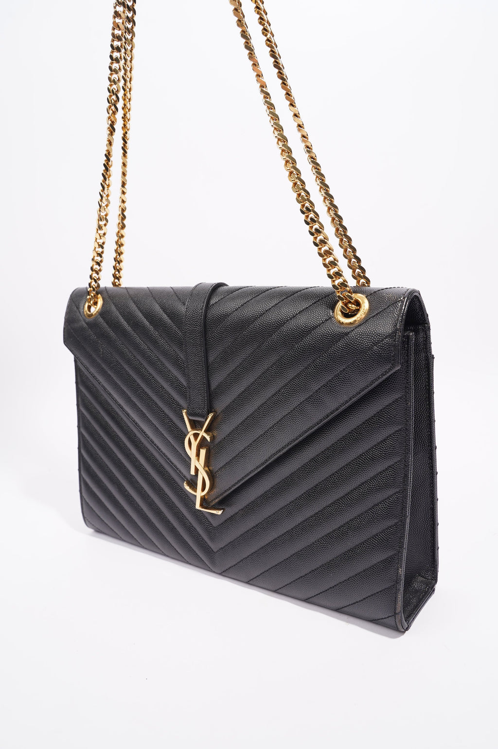 SAINT LAURENT WOMENS ENVELOPE BAG BLACK LEATHER LARGE