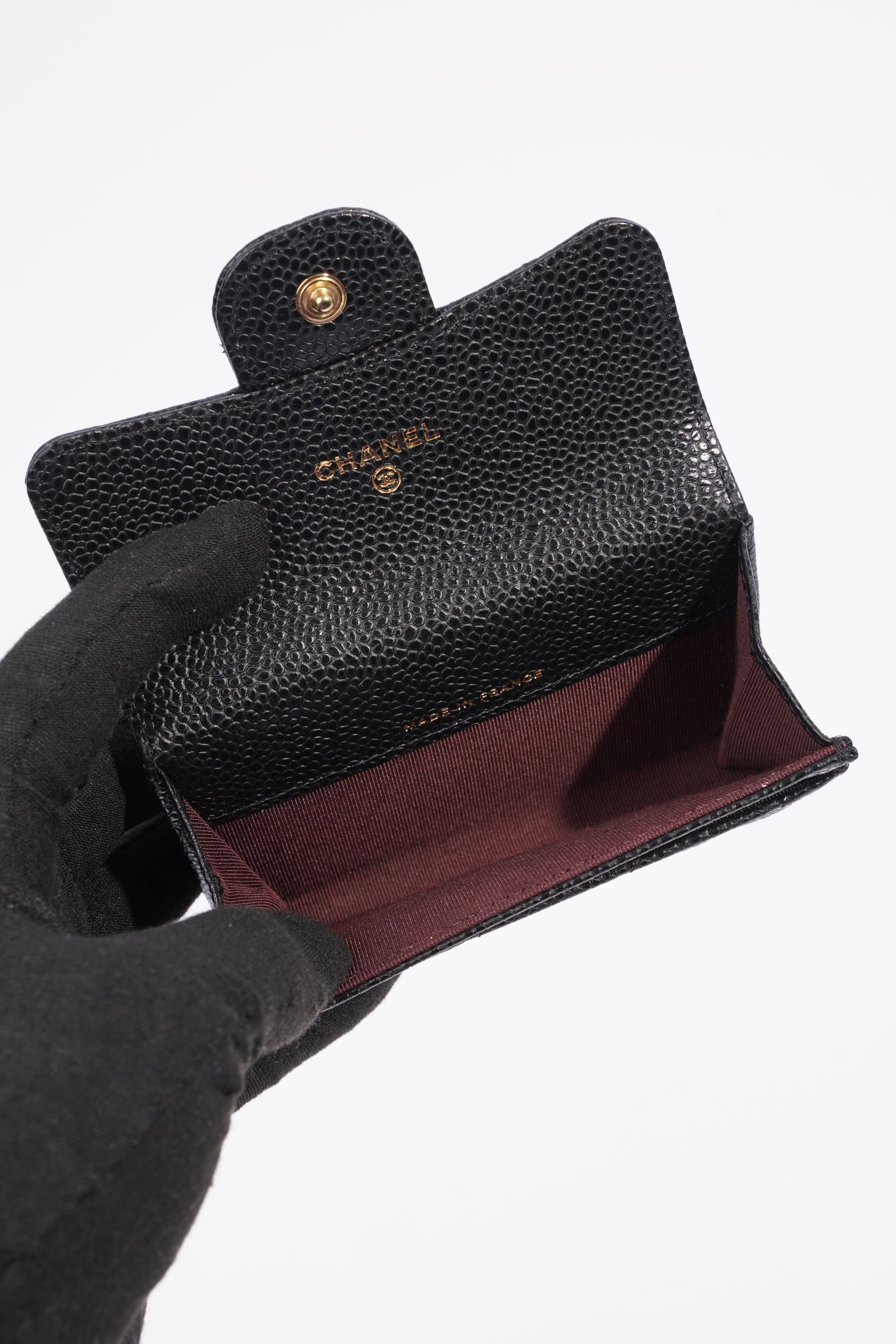 Chanel Womens Card Holder Black Caviar Leather