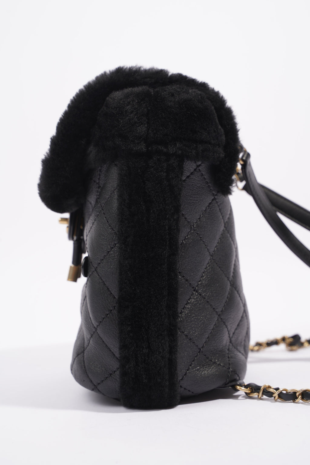 Chanel Womens Shearling Lambskin Backpack Black