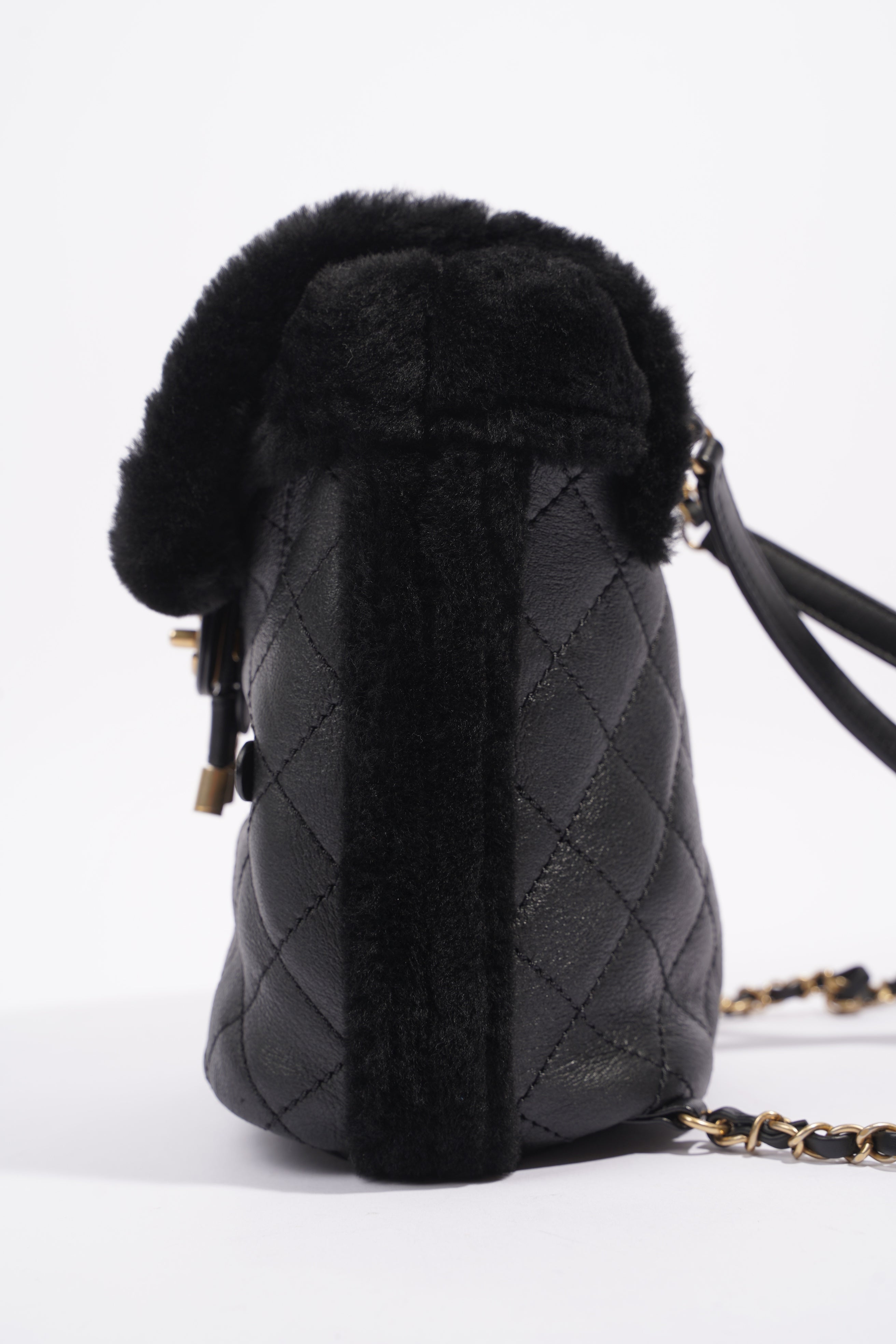 Chanel Womens Shearling Lambskin Backpack Black