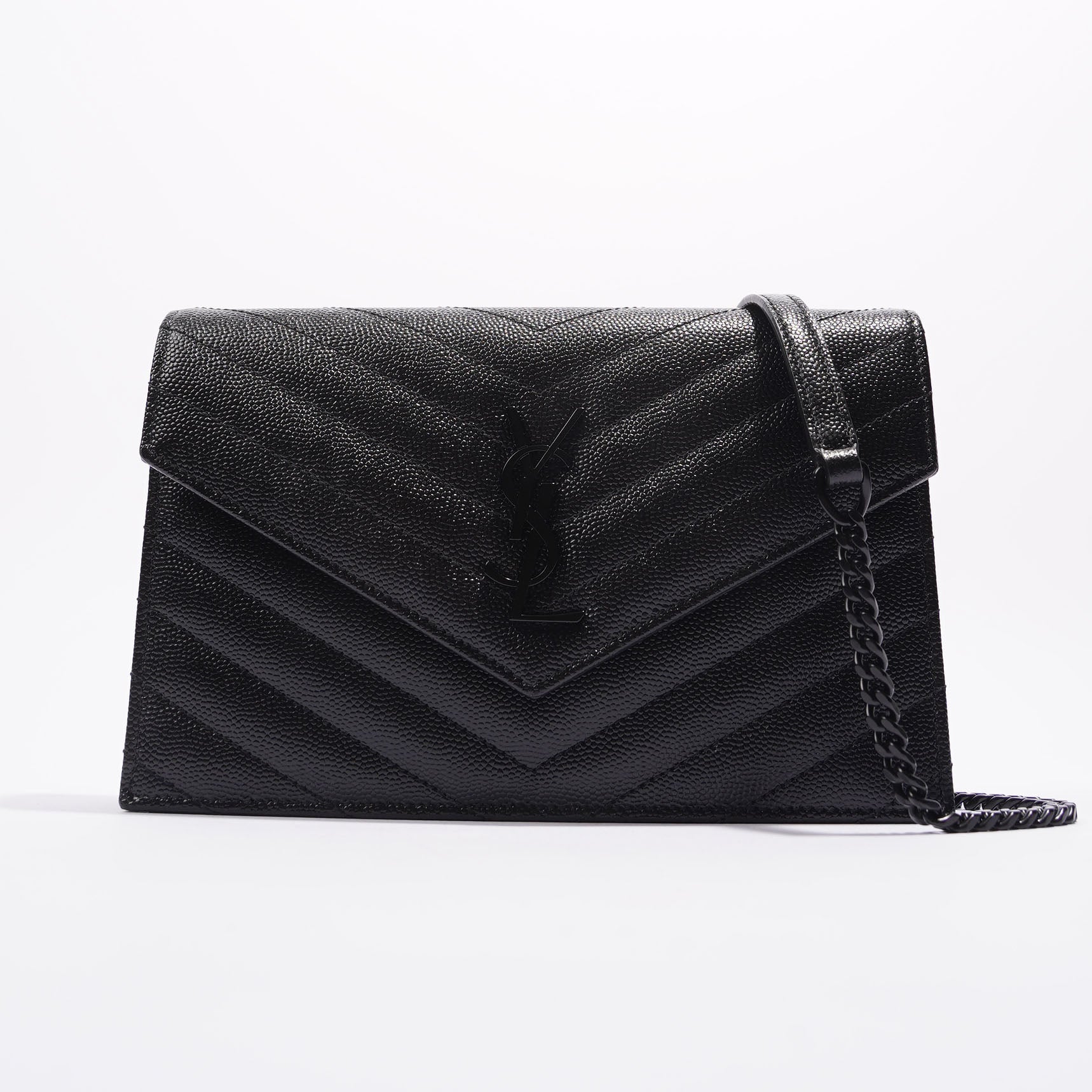 Saint Laurent Womens Cassandre Envelope Chain Bag Black Leather
