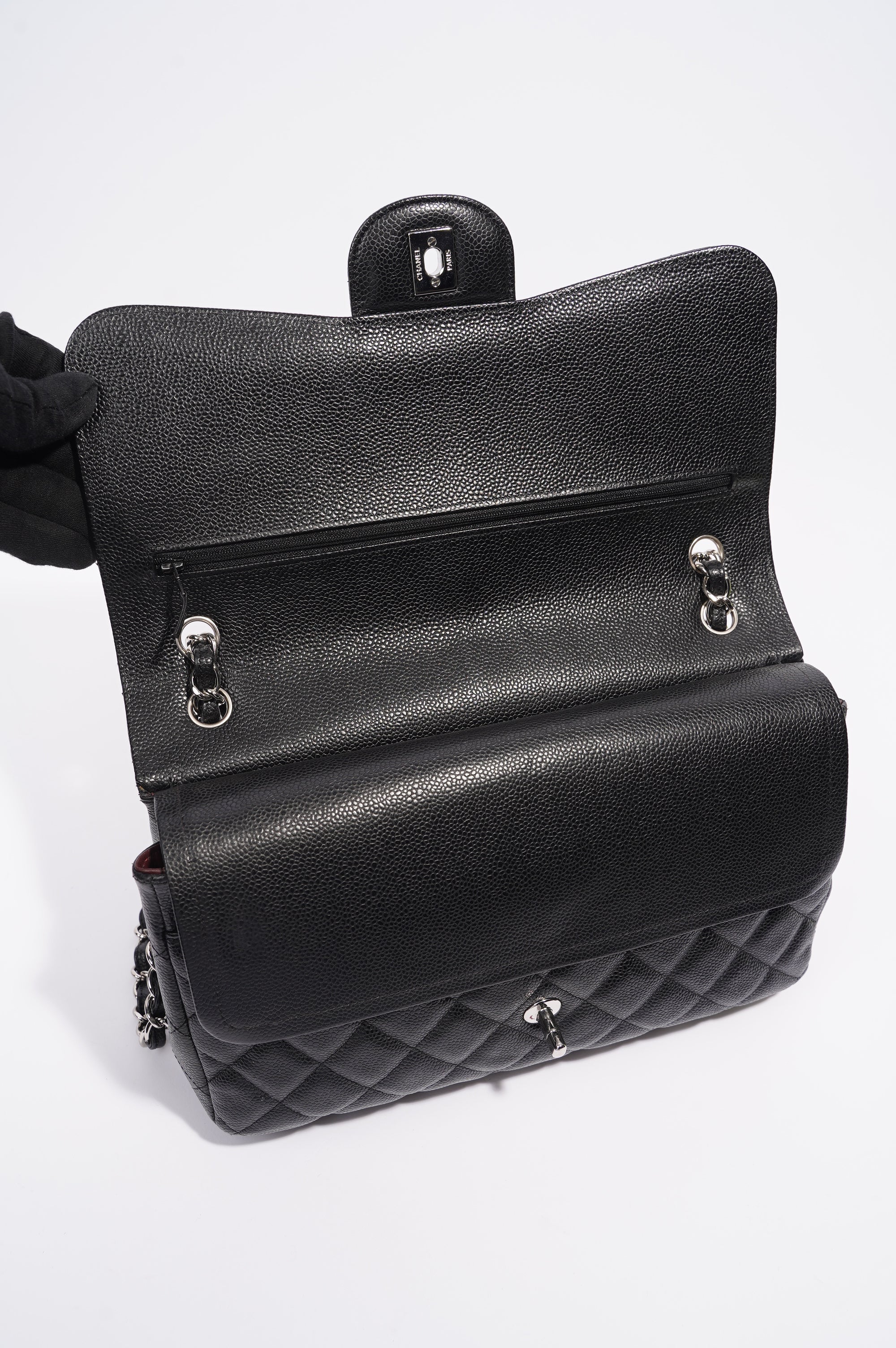 Chanel Womens Caviar Classic Double Flap Black Large