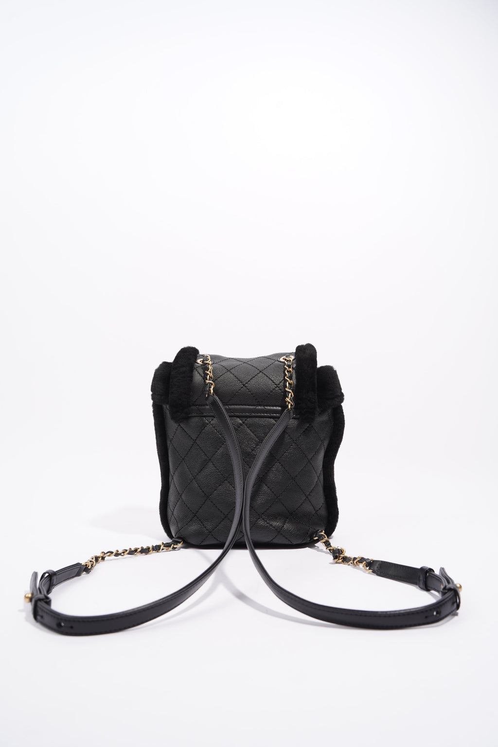 Chanel Womens Shearling Lambskin Backpack Black