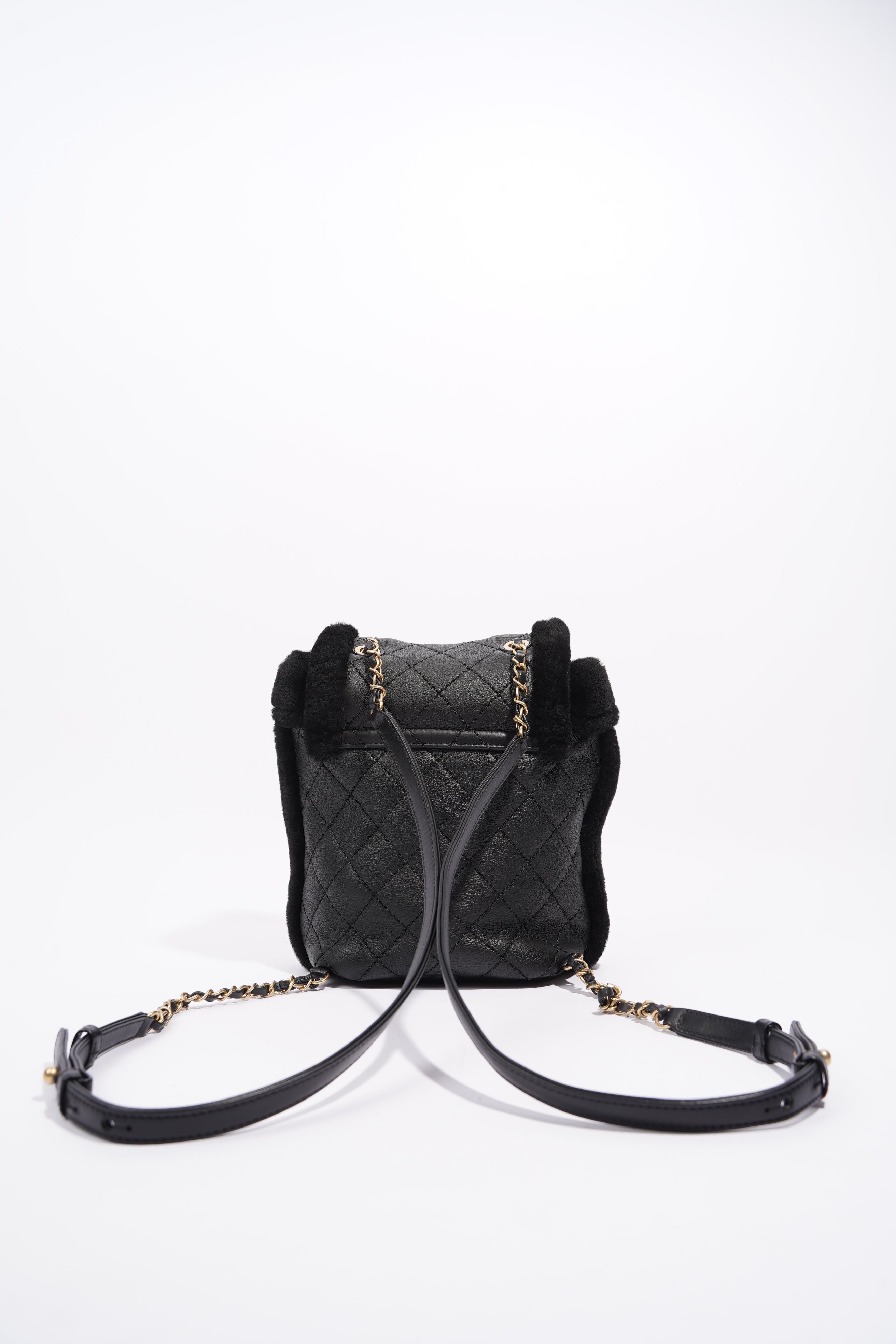 Chanel Womens Shearling Lambskin Backpack Black