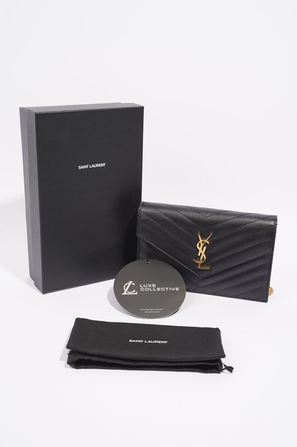 Saint Laurent Womens Cassandre Wallet on Chain Black Leather