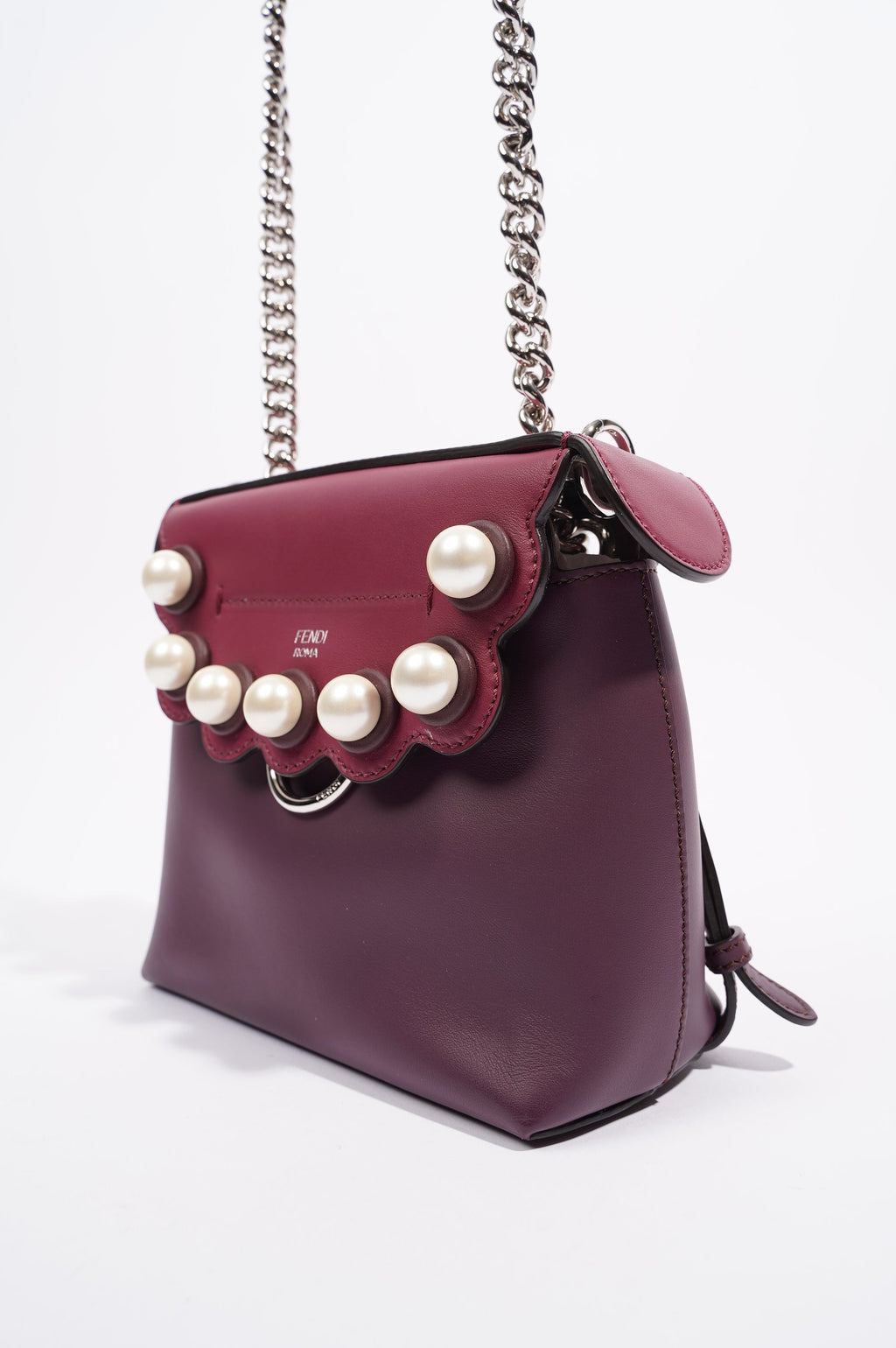 Fendi Womens Pearl Scalloped Mini Back To School Backpack Black / Cherry