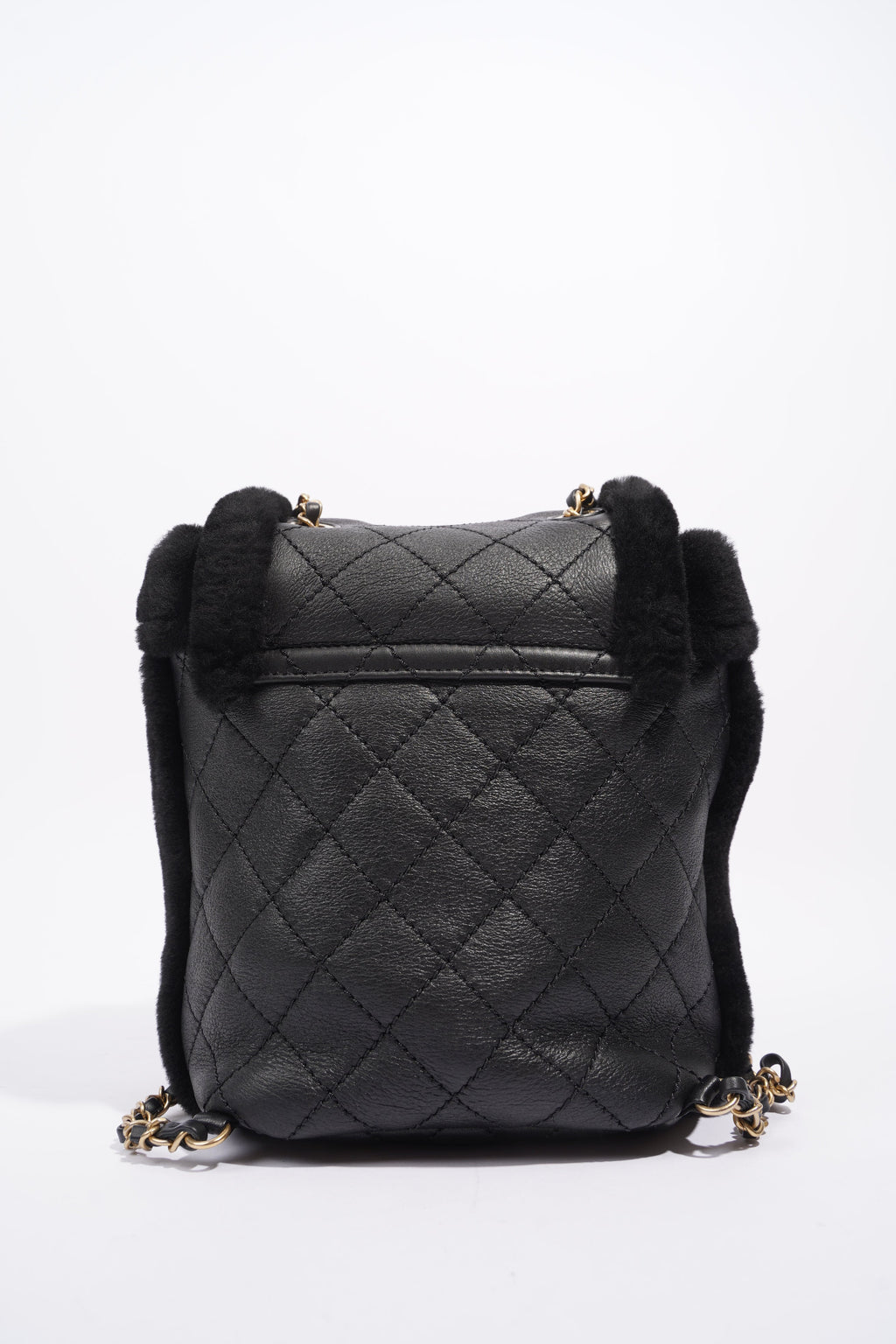 Chanel Womens Shearling Lambskin Backpack Black