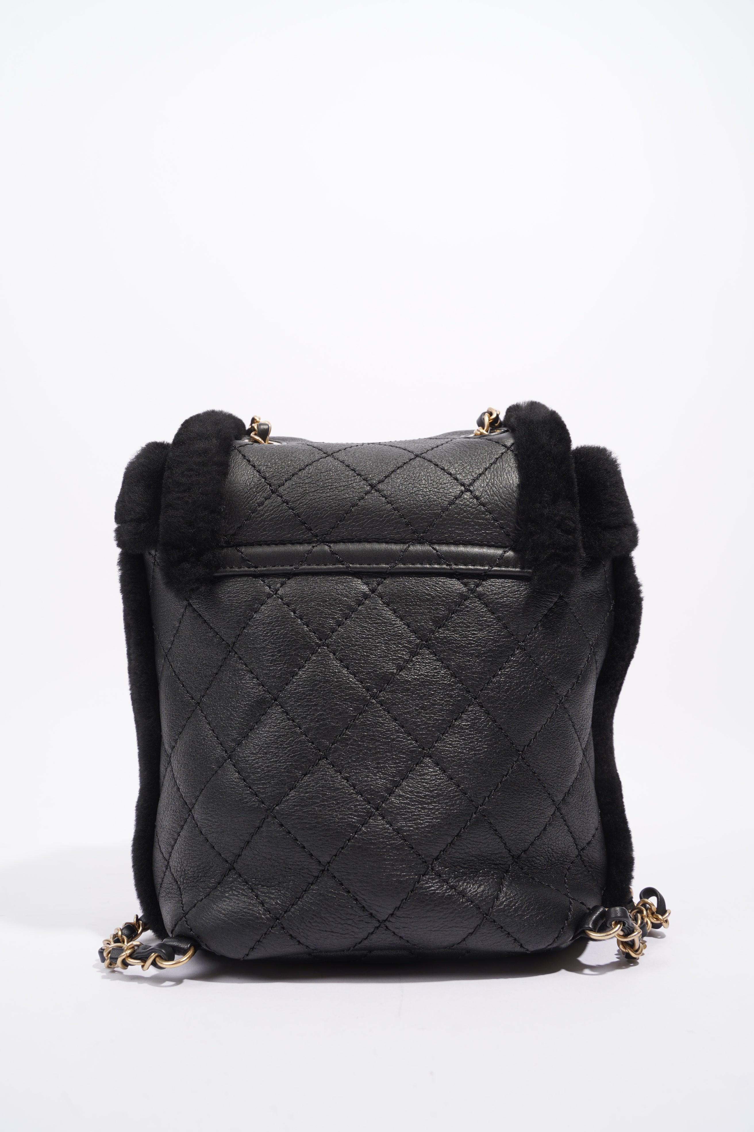 Chanel Womens Shearling Lambskin Backpack Black