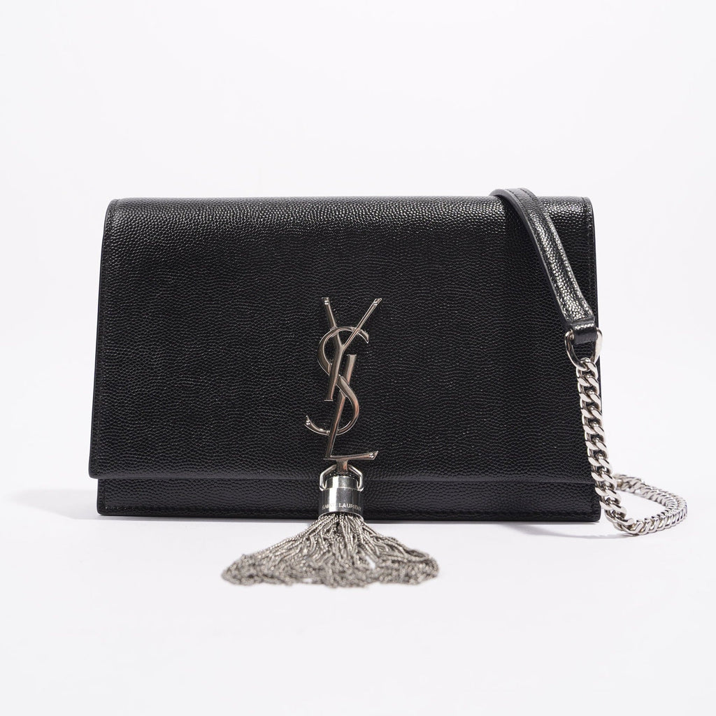 Saint Laurent Womens Kate Tassel Chain Wallet Black Leather Small