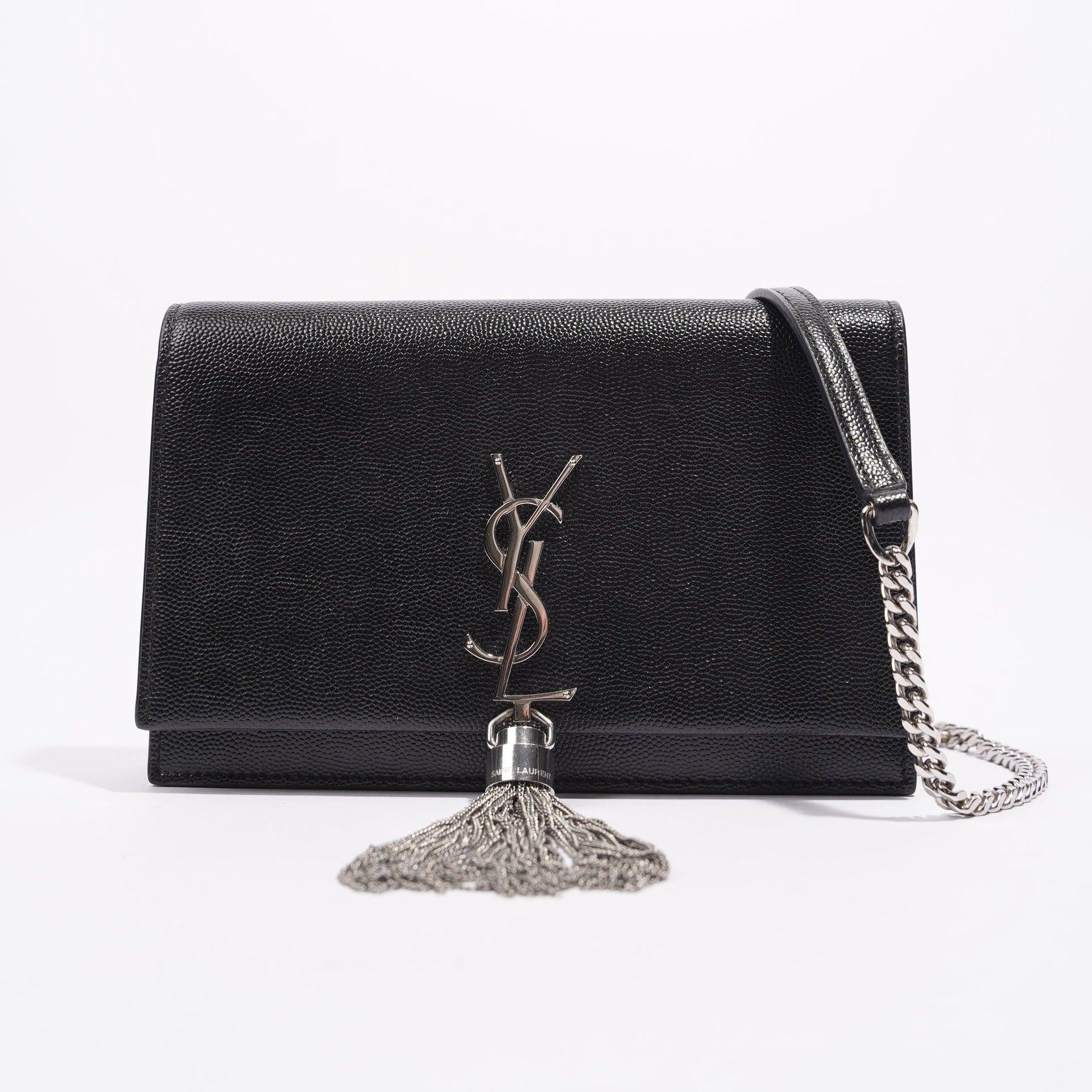 Saint Laurent Womens Kate Tassel Chain Wallet Black Leather Small