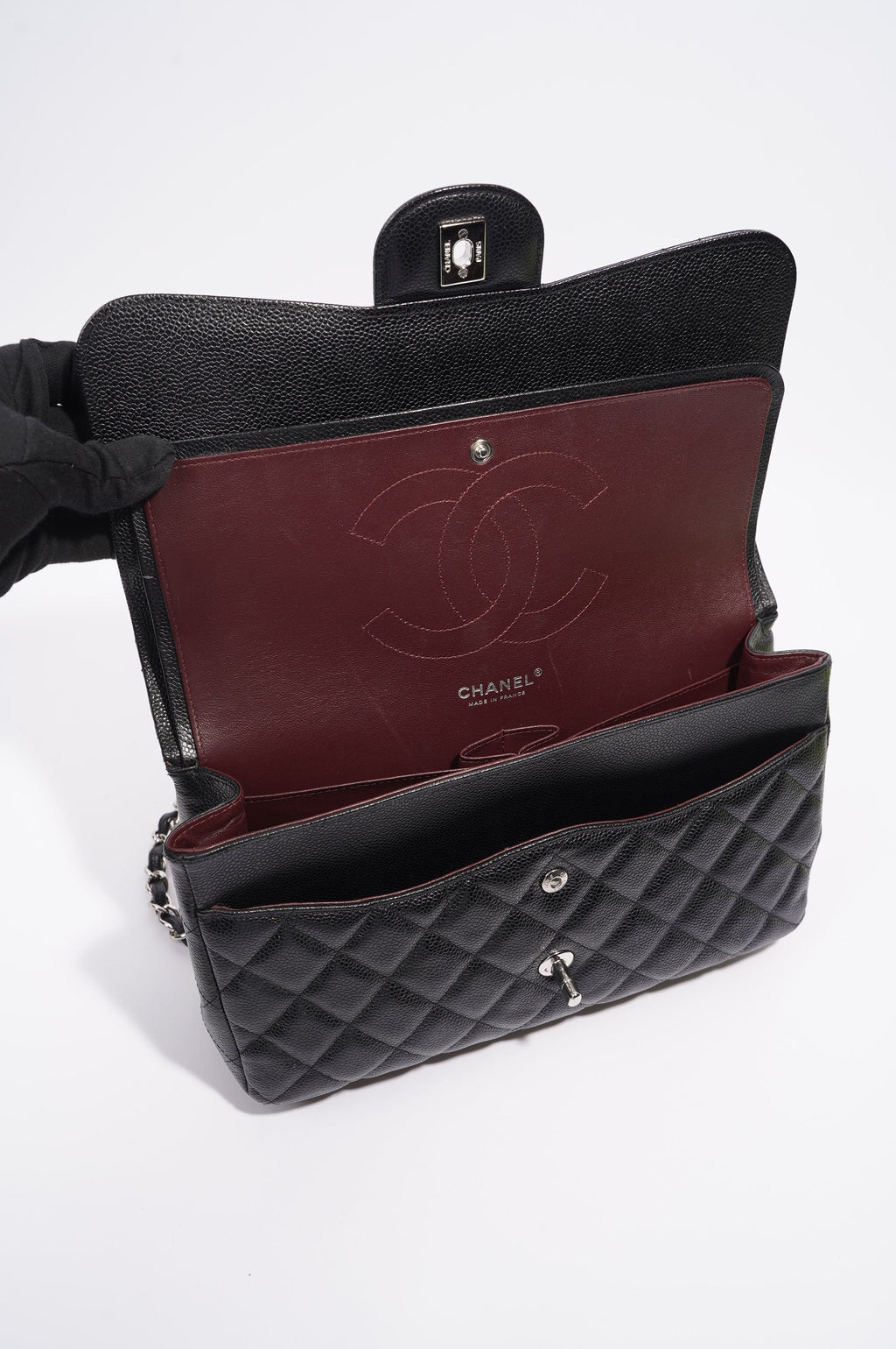 Chanel Womens Caviar Classic Double Flap Black Large