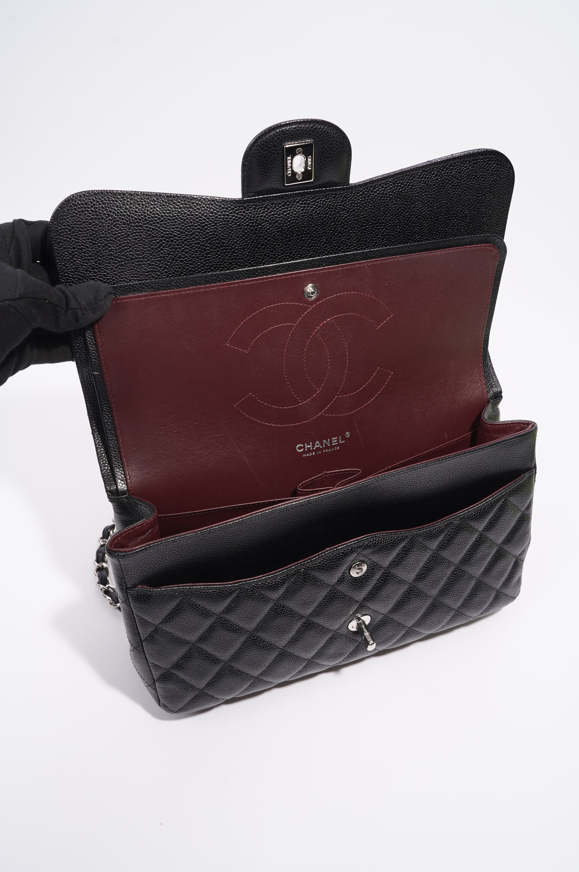 Chanel Womens Caviar Classic Double Flap Black Large