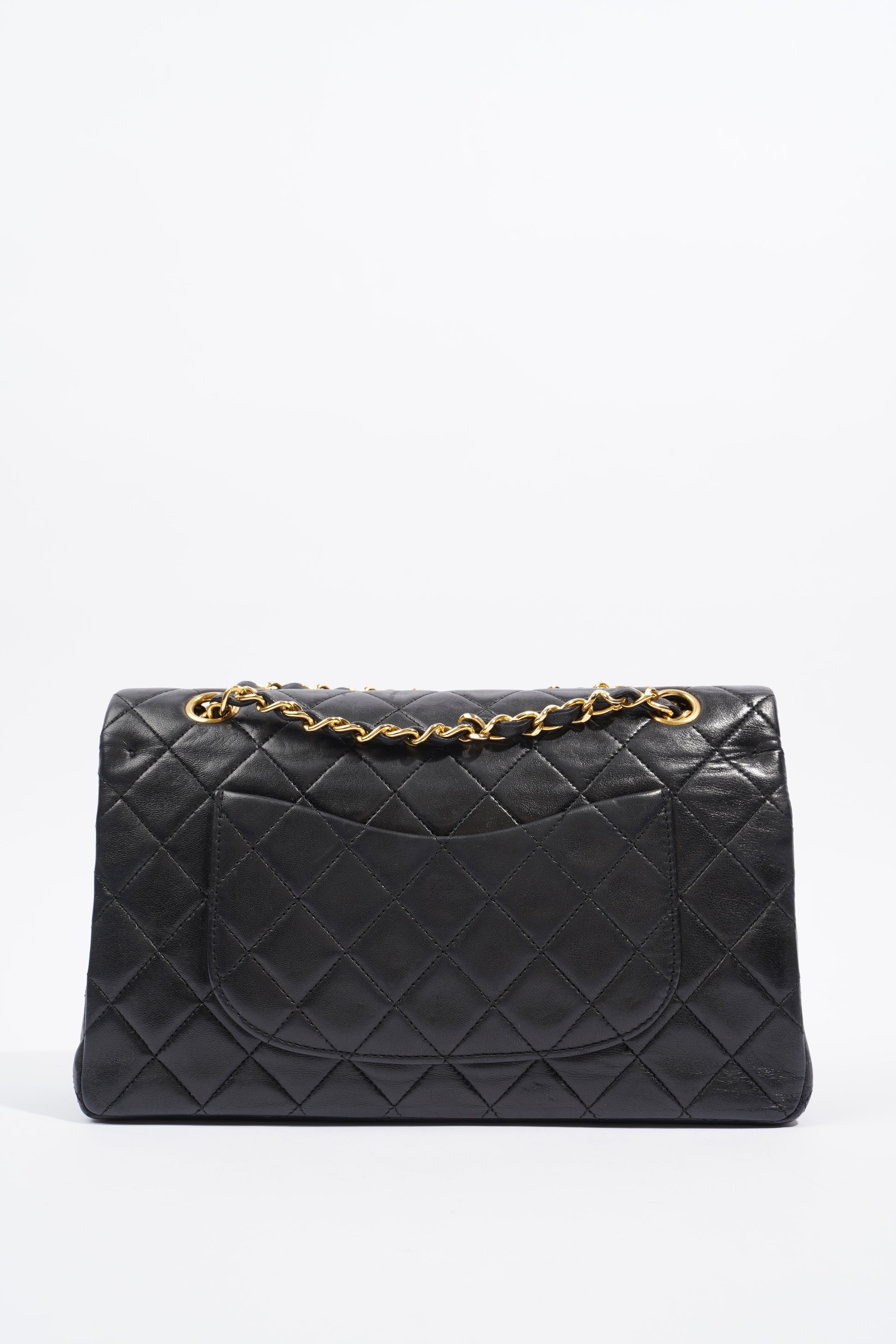 Chanel Womens Vintage Double Flap Lambskin Black Leather Medium