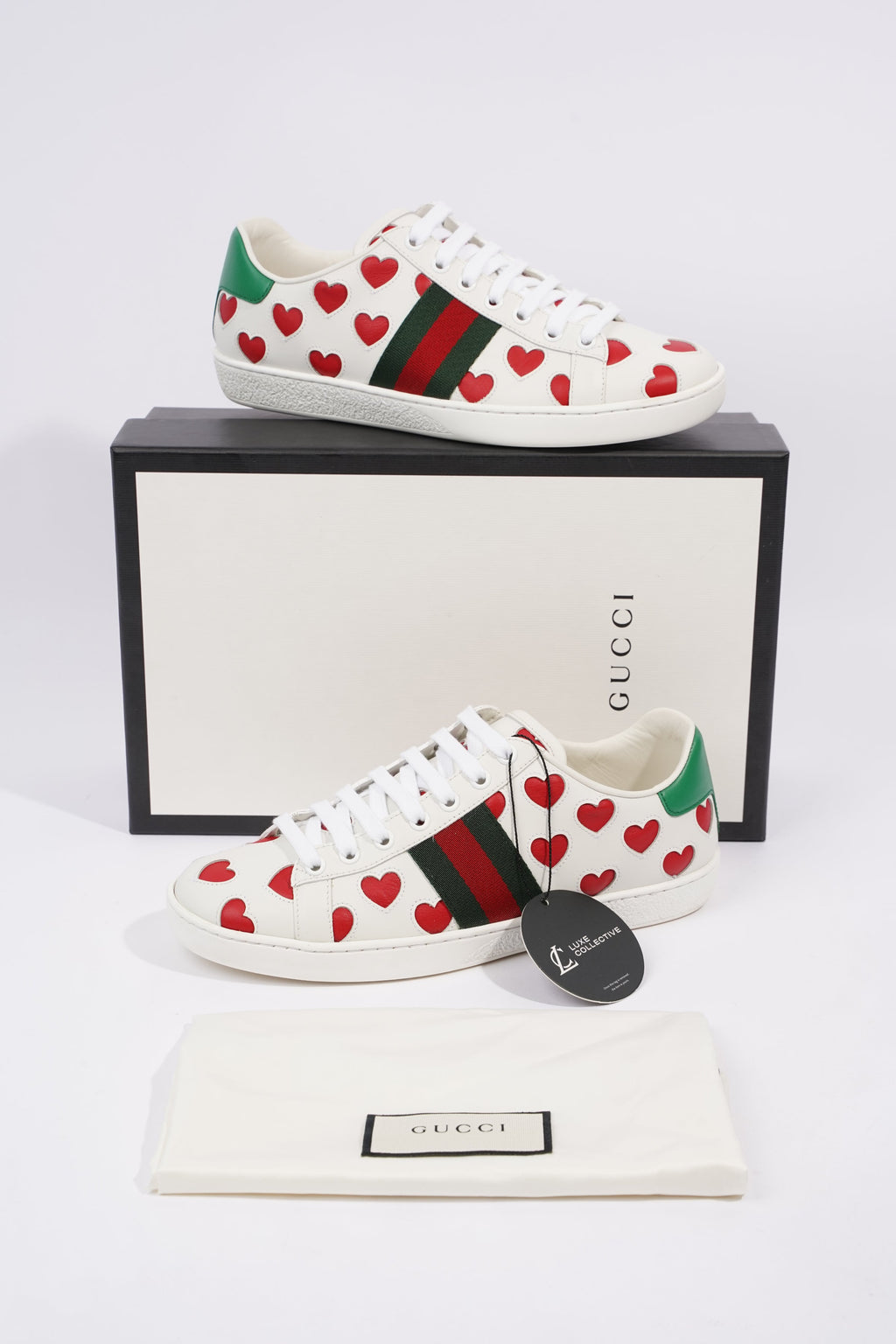 Gucci Womens Ace Hearts White / Green / Red EU 37 / UK 4