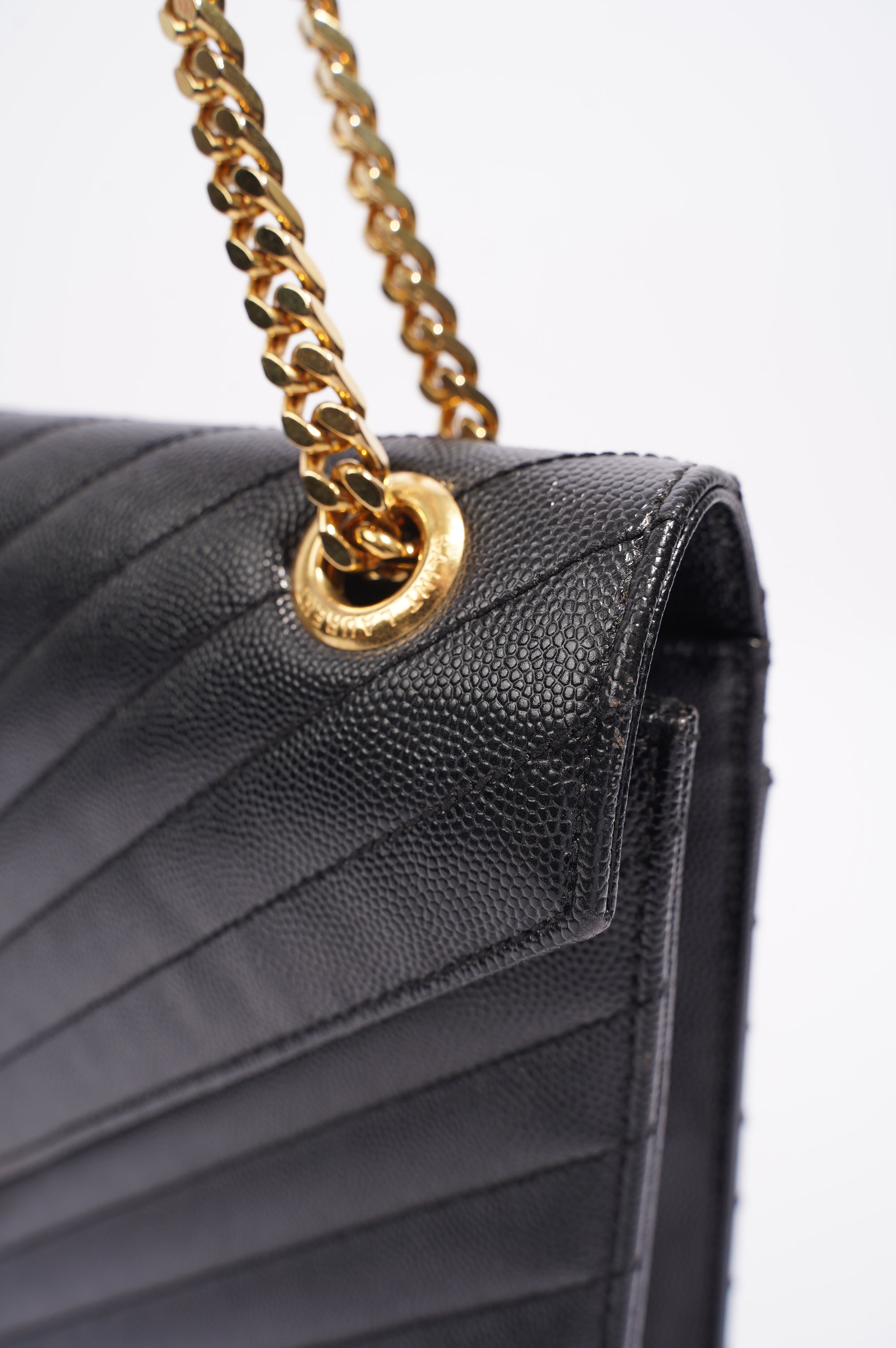 SAINT LAURENT WOMENS ENVELOPE BAG BLACK LEATHER LARGE
