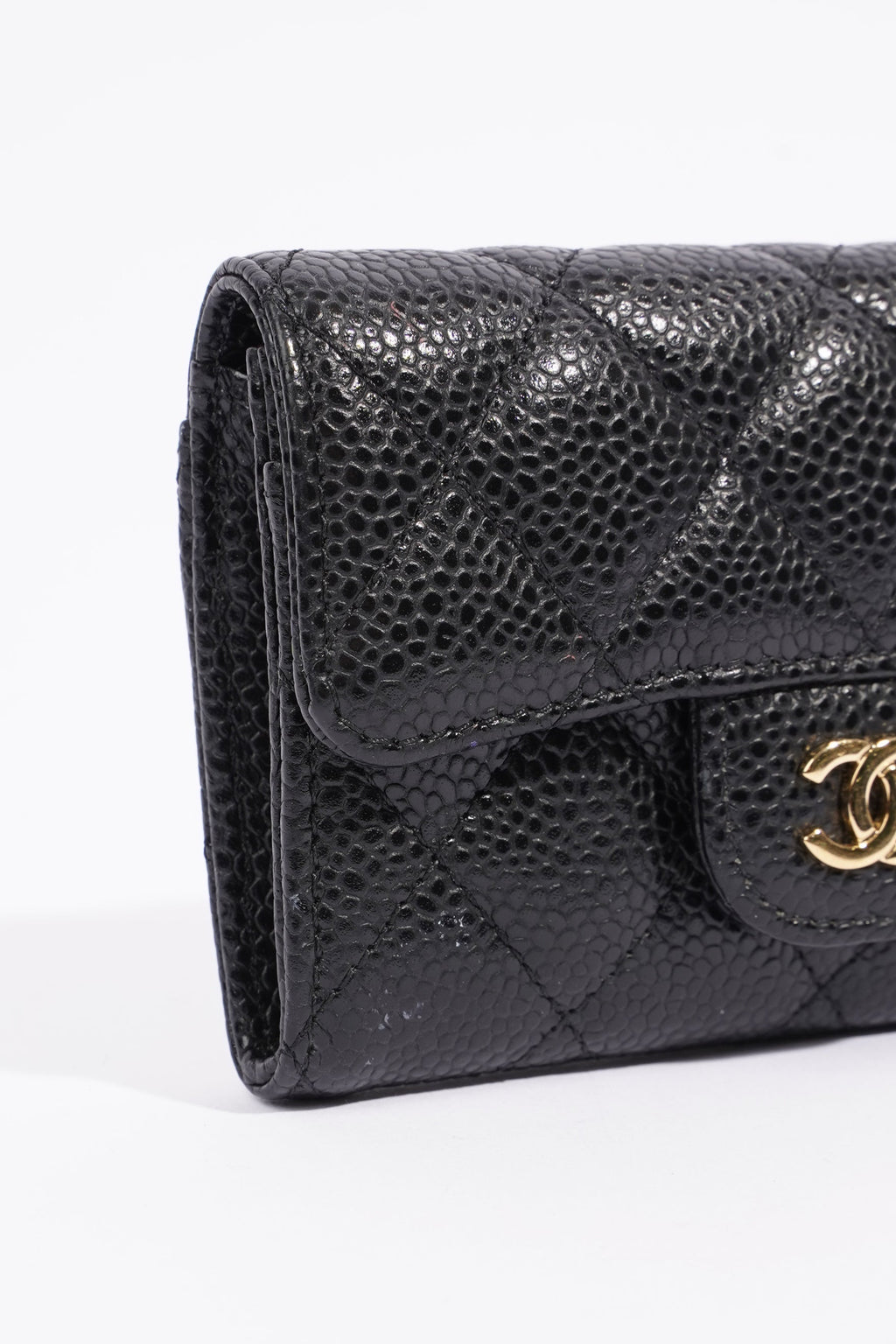 Chanel Womens Card Holder Black Caviar Leather