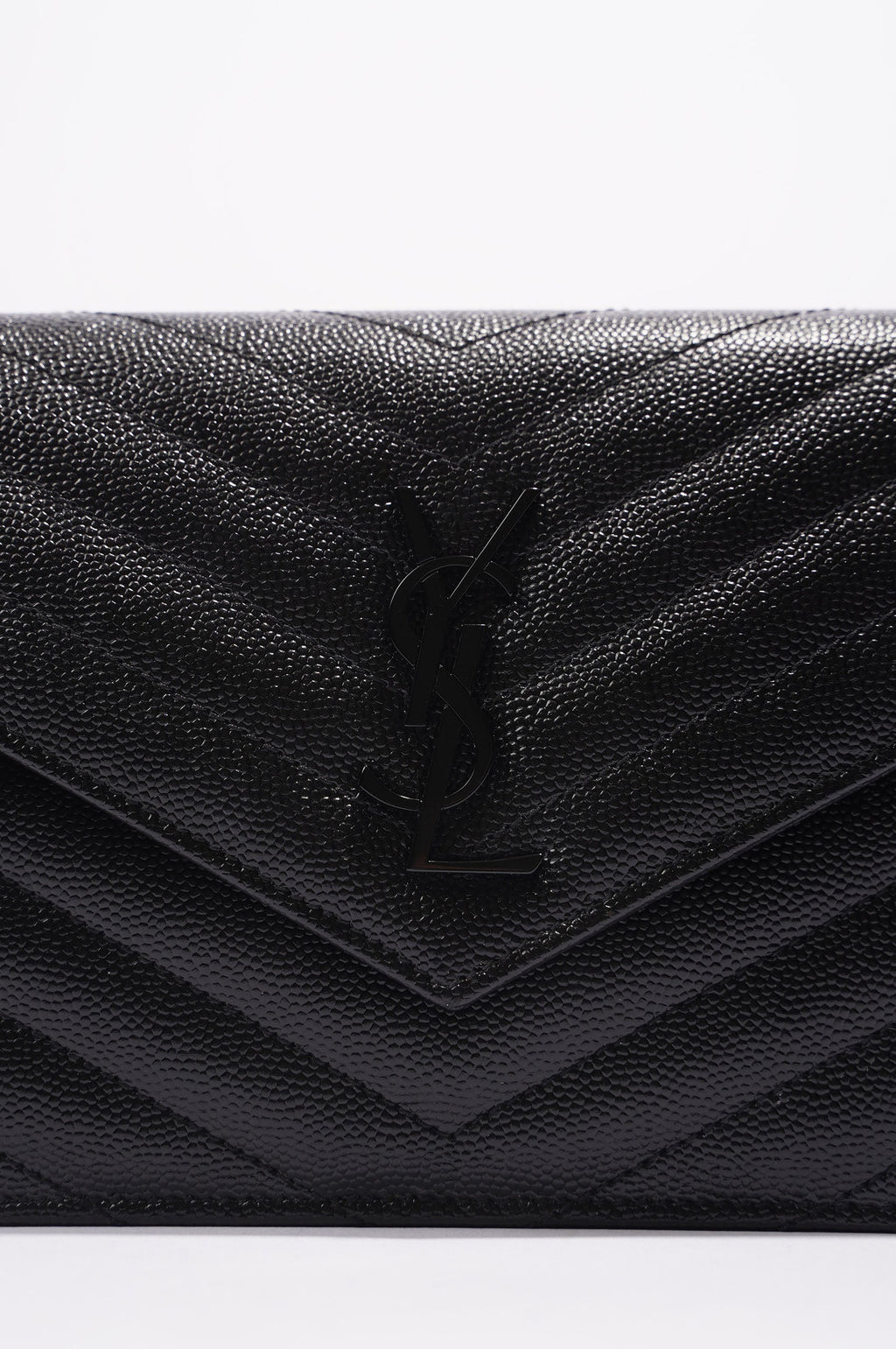 Saint Laurent Womens Cassandre Envelope Chain Bag Black Leather