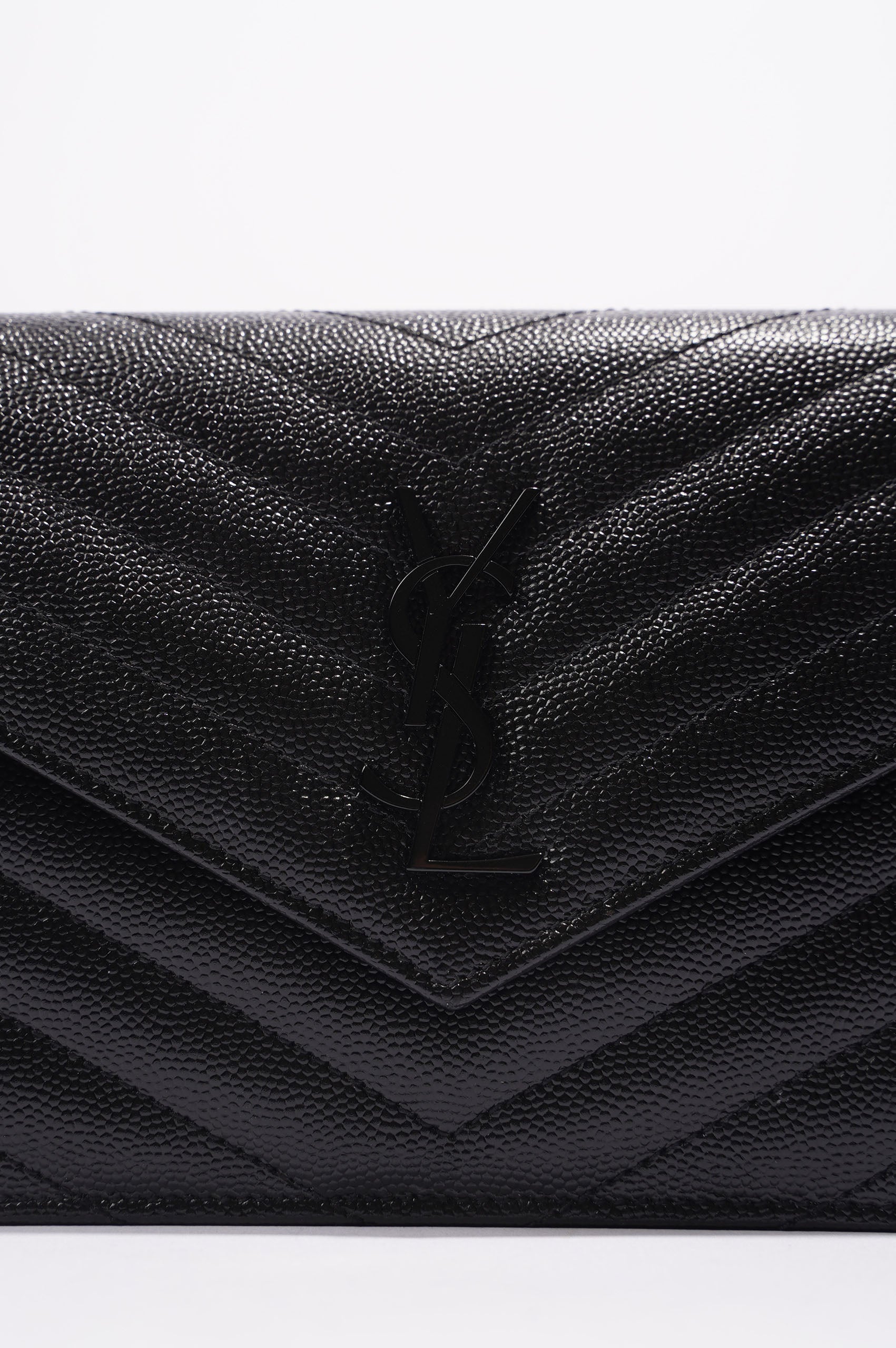 Saint Laurent Womens Cassandre Envelope Chain Bag Black Leather