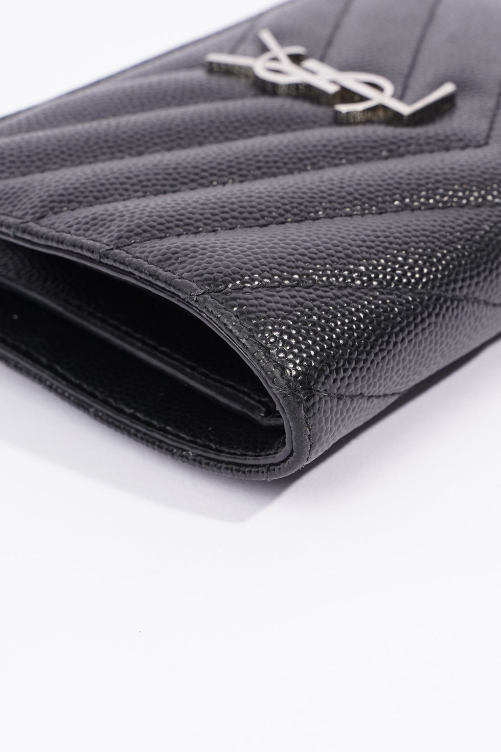 Saint Laurent Womens Quilted Bifold Wallet Black Leather Small